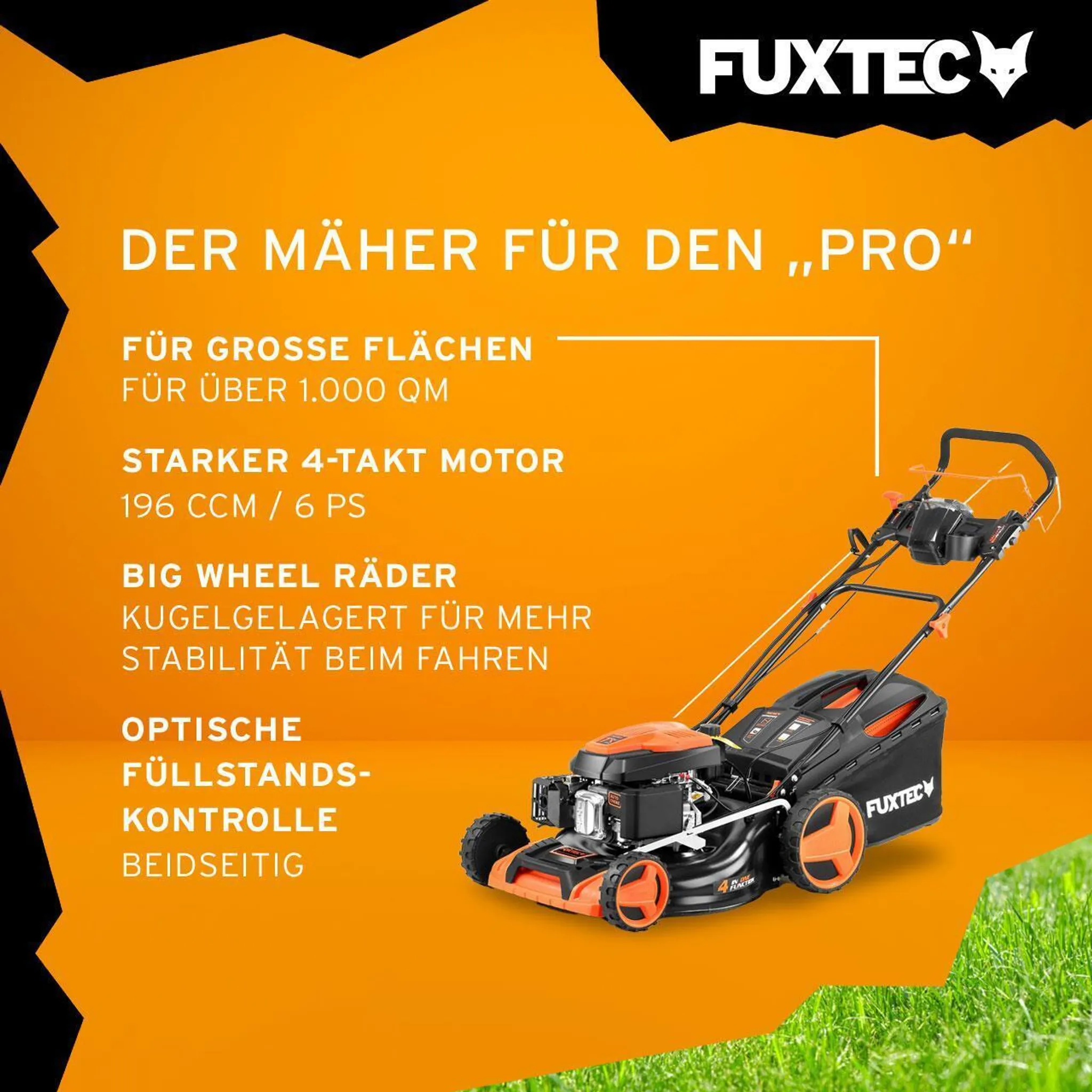 FUXTEC Benzin Rasenmäher FX-RM5196eSPRO - 196ccm | 51cm | 6PS | mit Antrieb + E-Start + FlexSpeed | 36kg | 60L | Seitenauswurf |ab 1001m² – Bild 5
