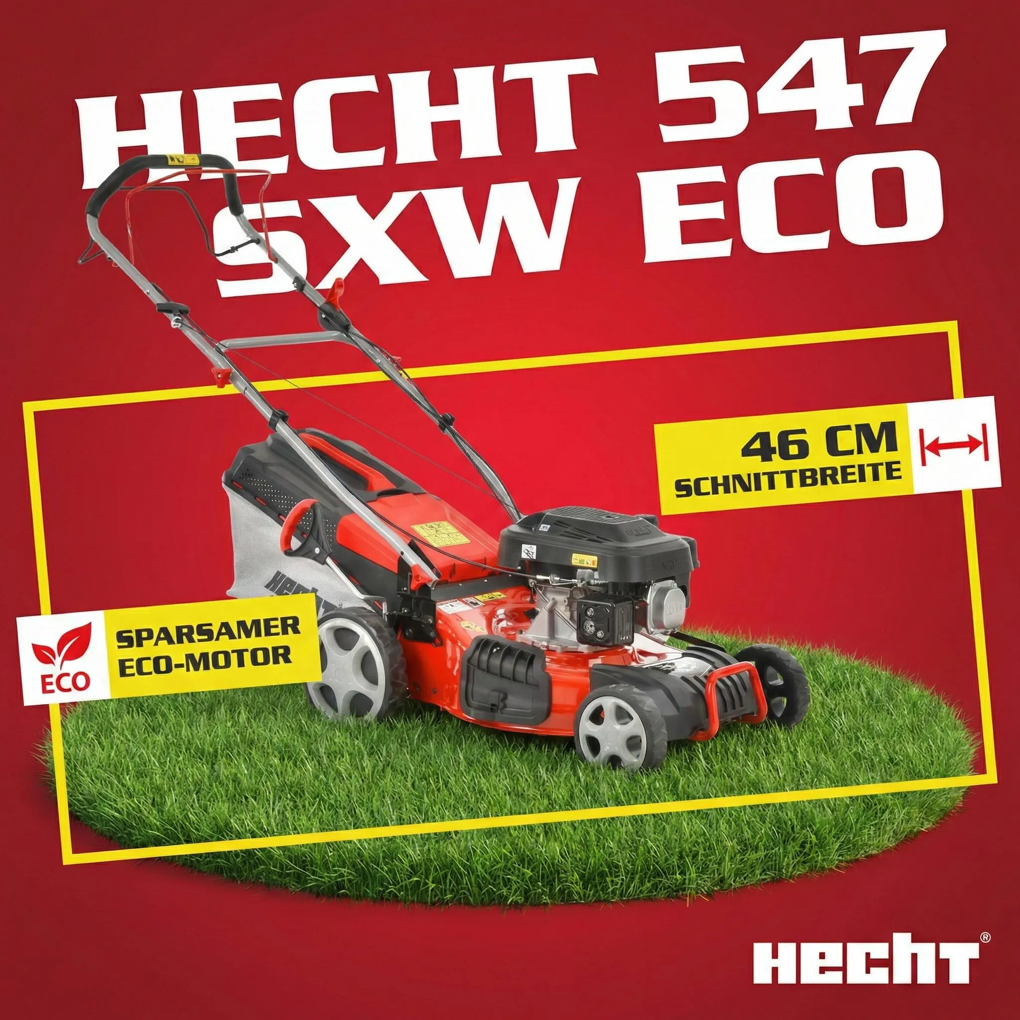 HECHT Rasenmäher Benzin mit Antrieb 547 SXW | 5in1 | 46 cm Schnittbreite | 5,5 PS | Mulchkit | 55 L Fangkorb – Bild 2
