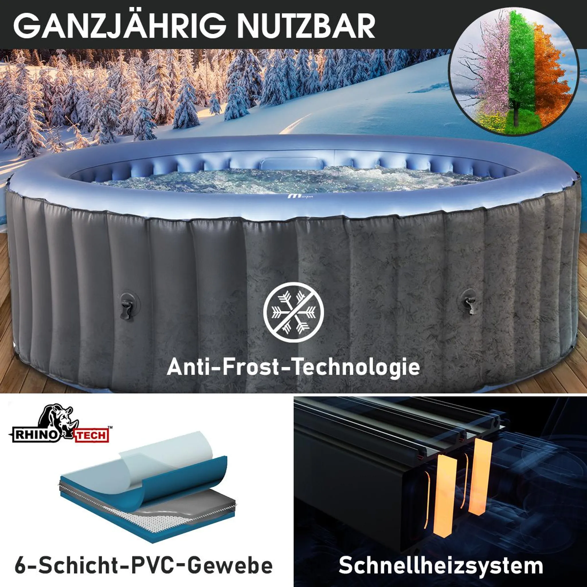 BRAST Whirlpool aufblasbar MSpa Bergen für 4 Personen | Ø180x70cm | In- Outdoor Pool | Ganzjähriger Einsatz | 118 Massagedüsen | Stromsparend inkl. Energiespar-Timer – Bild 7