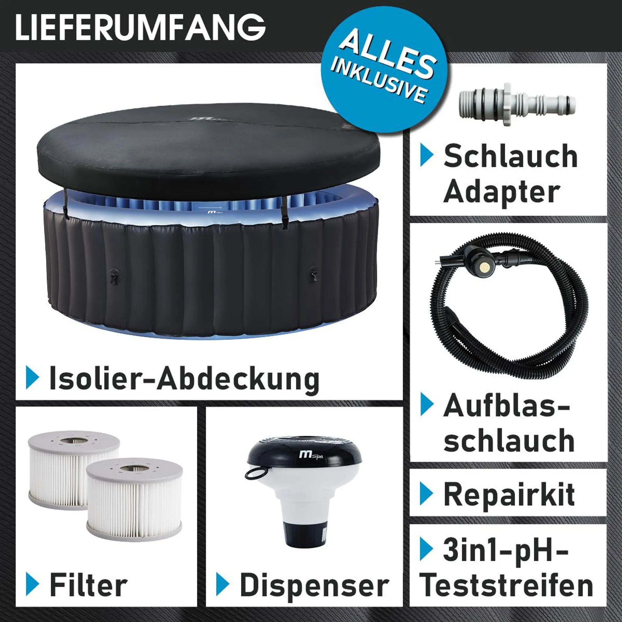 BRAST Whirlpool aufblasbar MSpa Bergen für 4 Personen | Ø180x70cm | In- Outdoor Pool | Ganzjähriger Einsatz | 118 Massagedüsen | Stromsparend inkl. Energiespar-Timer – Bild 9