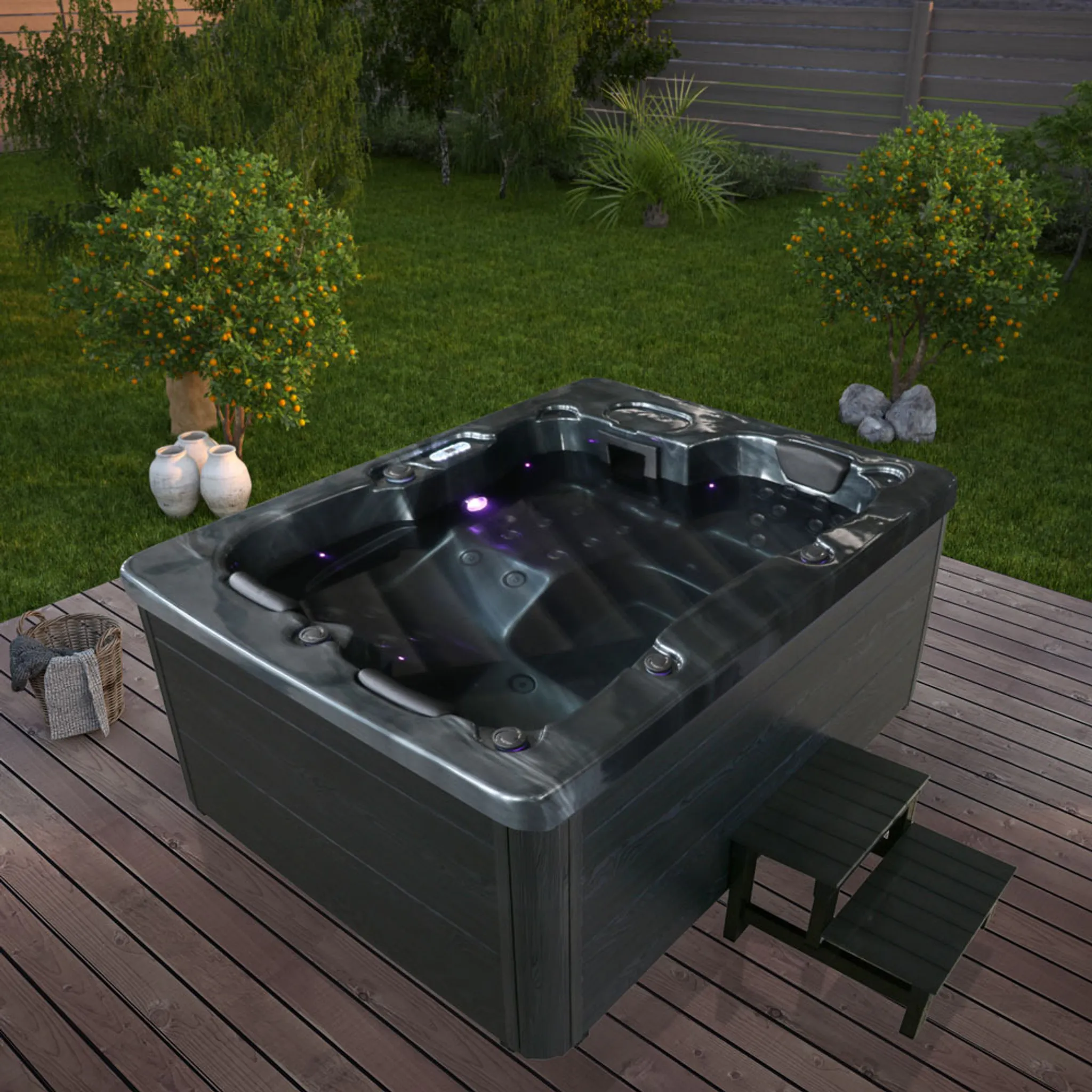 HOME DELUXE - Outdoor Whirlpool Black MARBLE inkl. Treppe und Thermoabdeckung – Bild 2