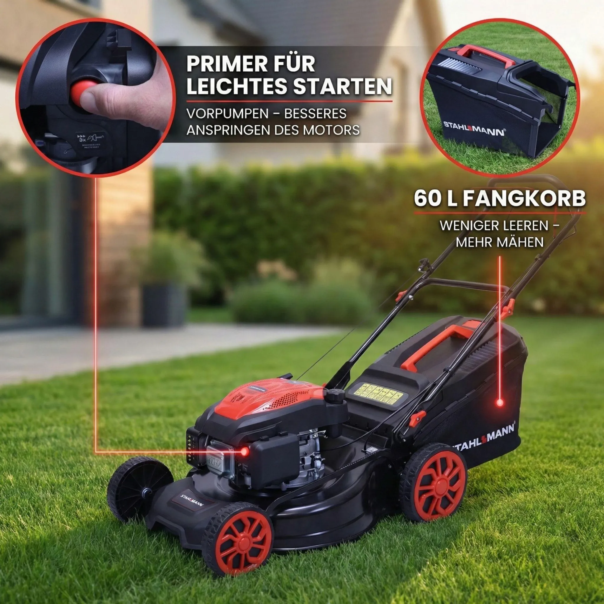 STAHLMANN Rasenmäher Benzin mit Antrieb BR532 – 7,0PS (5,1kW) 224ccm mit Antrieb, 53cm Schnittbreite, Mulchen, Schnitthöhenverstellung – Bild 7