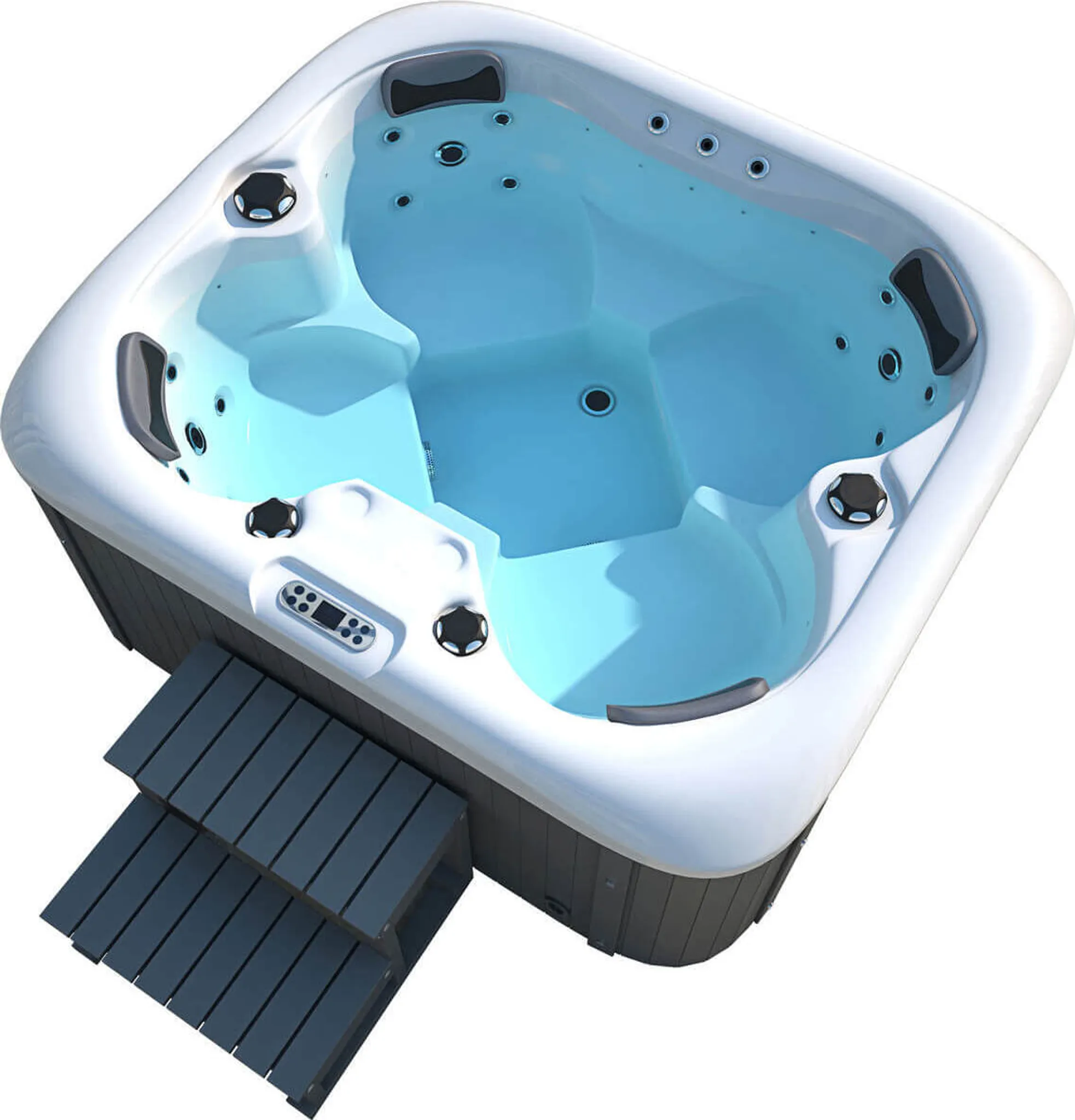 HOME DELUXE - Outdoor Whirlpool - SEA STAR PLUS Treppe und Thermoabdeckung - Maße 180 x 160 x 79 cm - Inkl. Heizung, 19 Massagedüsen und 15 Lichtquellen I Außen Whirlpool Spa für 4 Personen – Bild 4