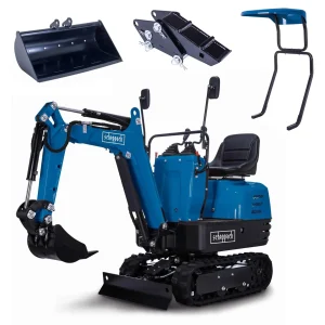 Scheppach Benzin Mini-Bagger EXC815 inkl. Baggerdach & Böschungslöffel 70cm & Baggerdaumen - 8,5 PS | 2330mm Grabweite | 690mm Breite | Kettenantrieb