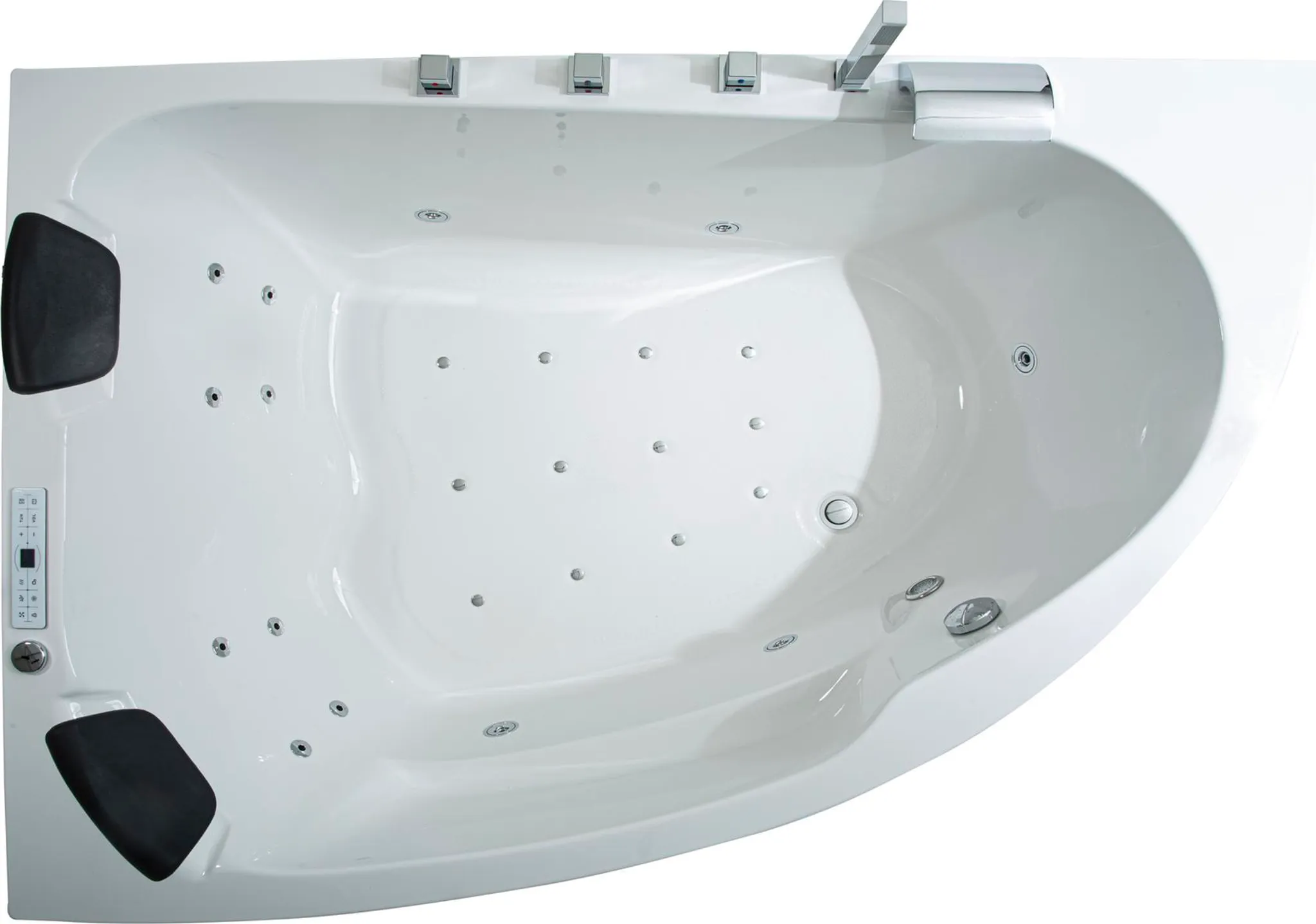 Basera PREMIUM Indoor Eck-Whirlpool Badewanne Guam Links 180 x 130 cm für 2 Personen mit 25 Massagedüsen, Heizung, Ozongenerator, Wasserfall, LED-Ambiente, Touchpanel, Bluetooth, Radio – Bild 2