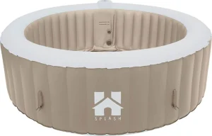 HOME DELUXE - Outdoor Whirlpool - SPLASH + Kissen, Getränkehalter und Sonnendach - Farbe: Beige - ⌀ 208 cm, 130 Luftdüsen - inkl. Abdeckung, Reparaturset, Filterset I Außen Spa für 6 Personen