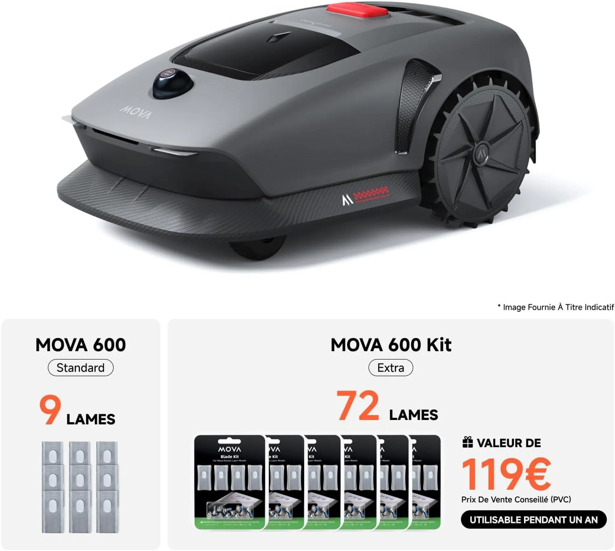 MOVA 600 Robot tondeuse Kit 81 lames, installation sans fil, cartographie 3D-LiDAR 600 m², évitement obstacles, contrôle via app – Bild 2