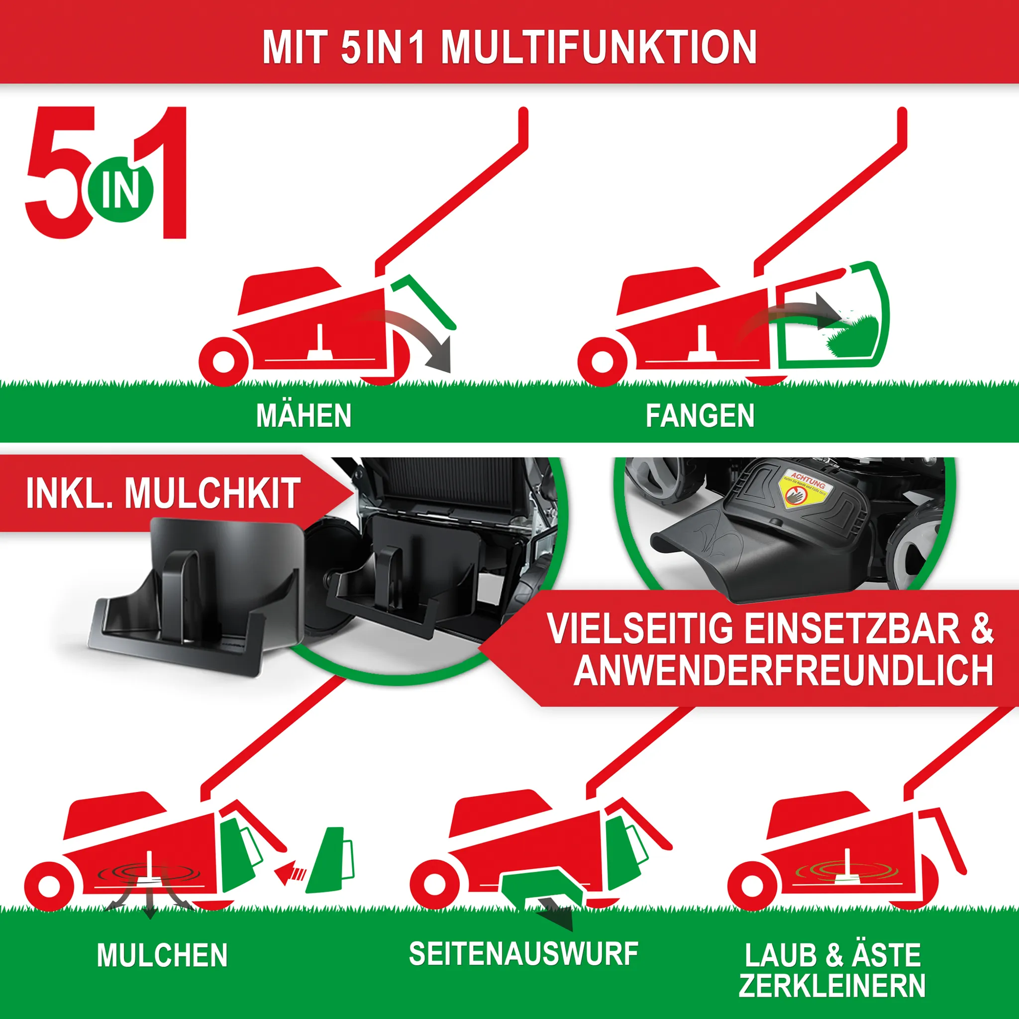 ONBEST Benzin Rasenmäher mit Antrieb TXC-3651 | 51 cm Schnittbreite | 6,5 PS | Doppelmesser | 5in1 | Mulchkit | 60L Fangkorb – Bild 5