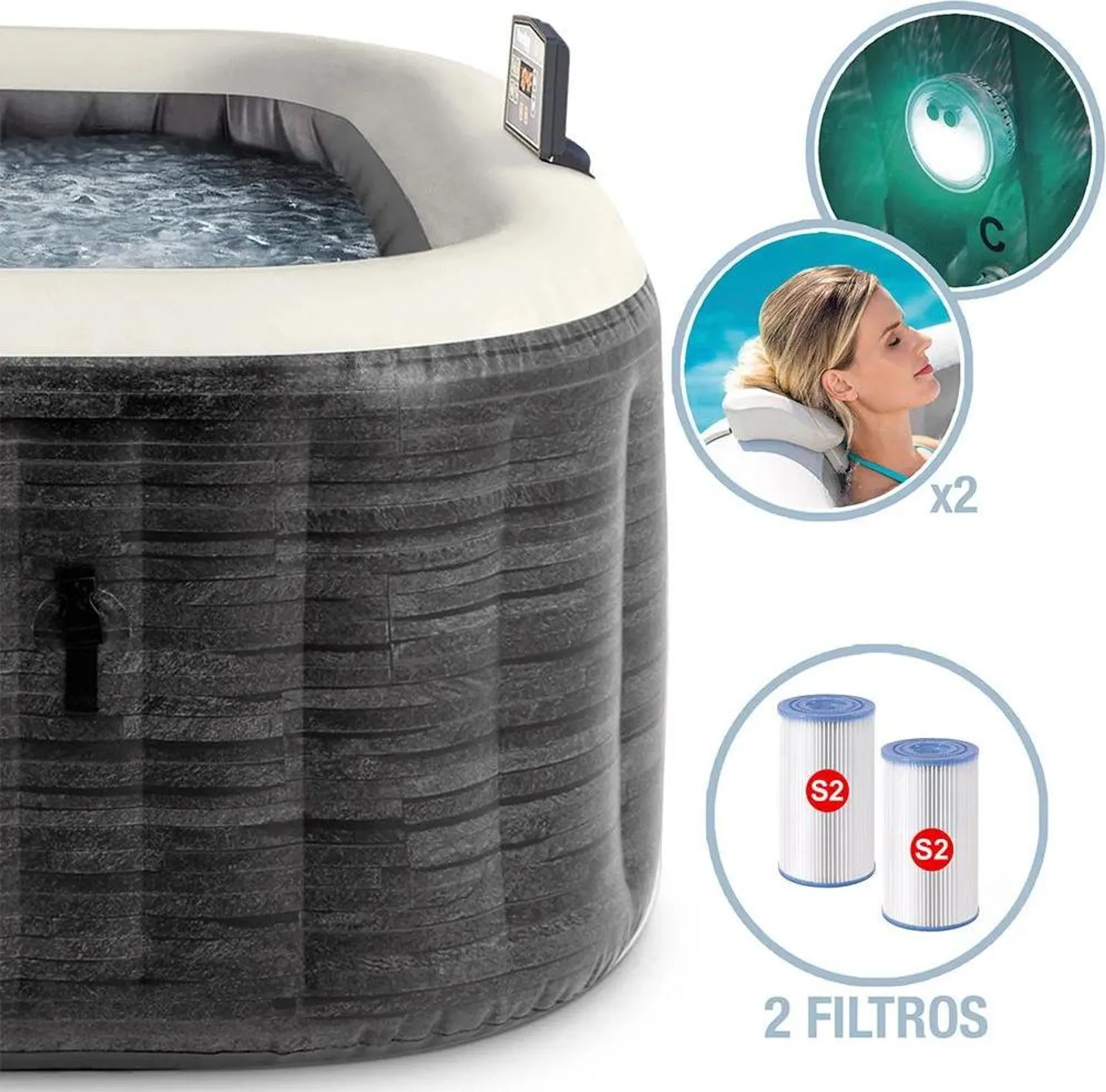 INTEX 28450NP - Whirlpool - PureSPA Greystone Deluxe (175x175cm) für 4 Personen – Bild 8