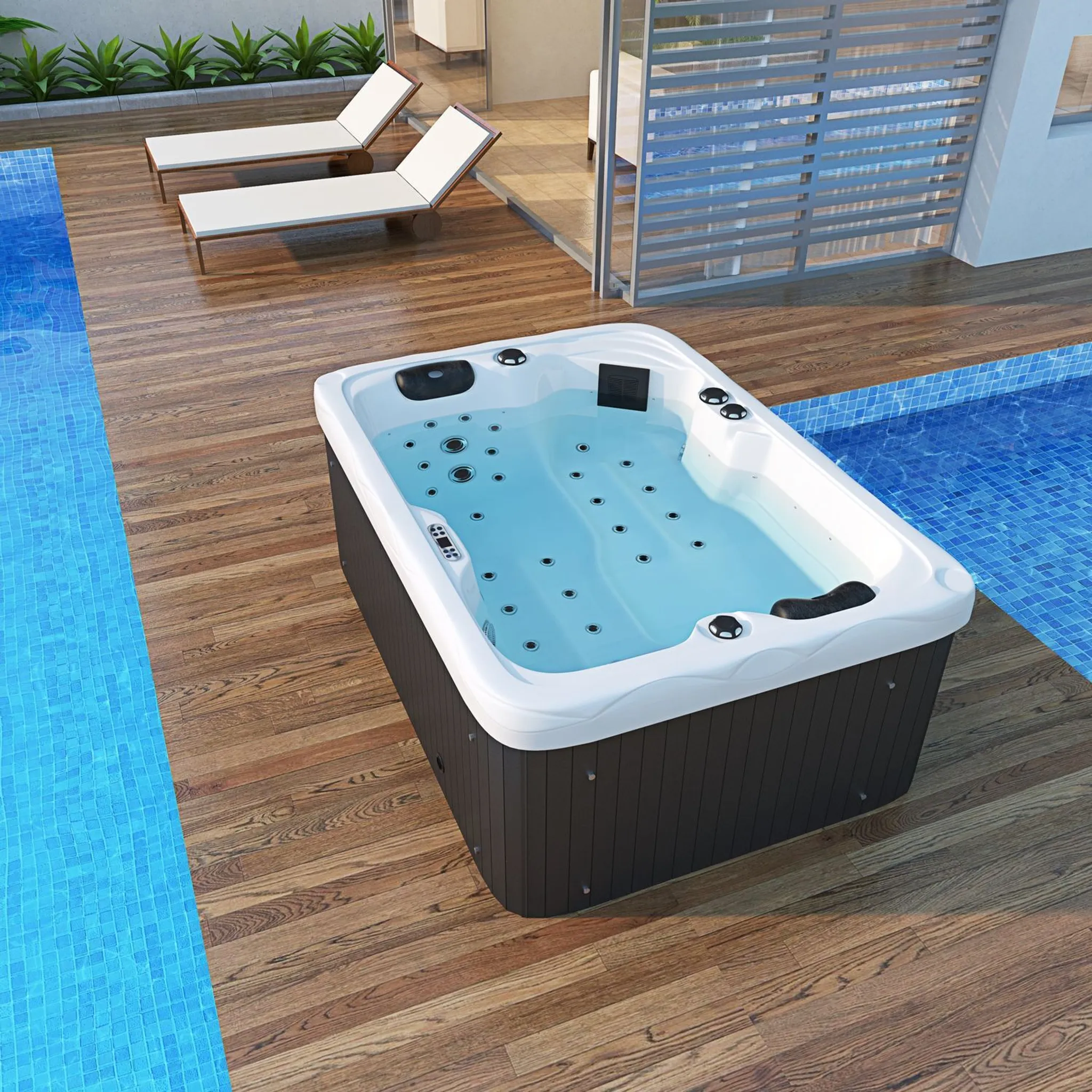 TroniTechnik® Outdoor Whirlpool LEVANZO inkl. Heizung, Hydromassage, Sanitäracryl und Farblicht, 190x135cm 450 Liter – Bild 2