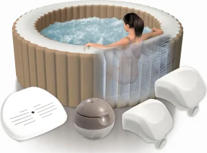 INTEX 28426 - Whirlpool - PureSPA »Bubble« (sahara tan, Ø196cm) + Sitz & Kopfstützen & Dosierspender