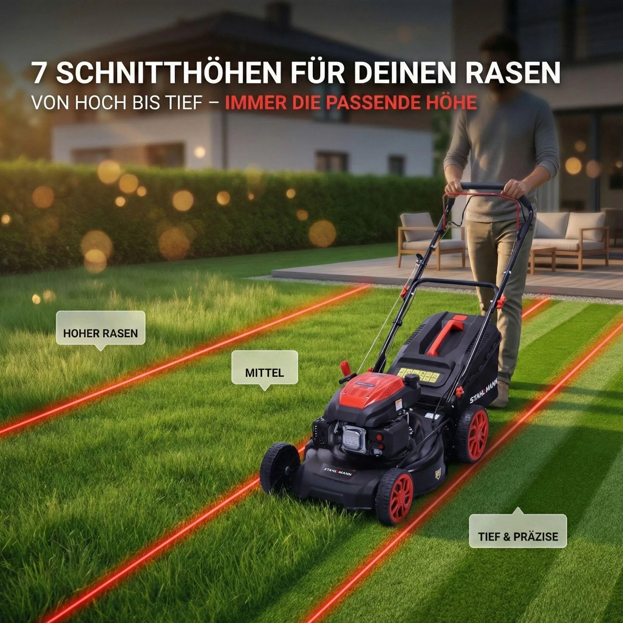 STAHLMANN Rasenmäher Benzin mit Antrieb BR532 – 7,0PS (5,1kW) 224ccm mit Antrieb, 53cm Schnittbreite, Mulchen, Schnitthöhenverstellung – Bild 4