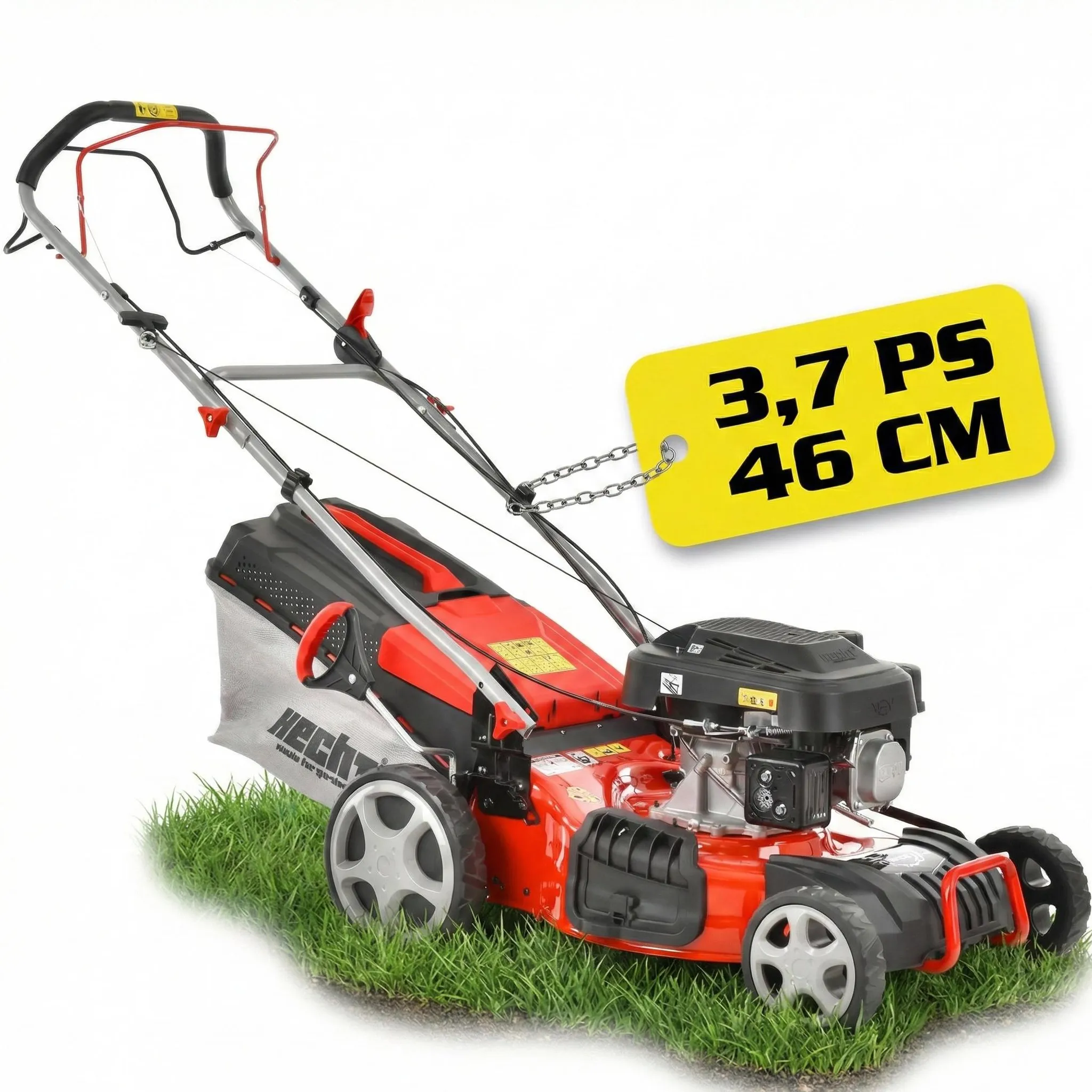 HECHT Rasenmäher Benzin mit Antrieb 547 SXW | 5in1 | 46 cm Schnittbreite | 5,5 PS | Mulchkit | 55 L Fangkorb