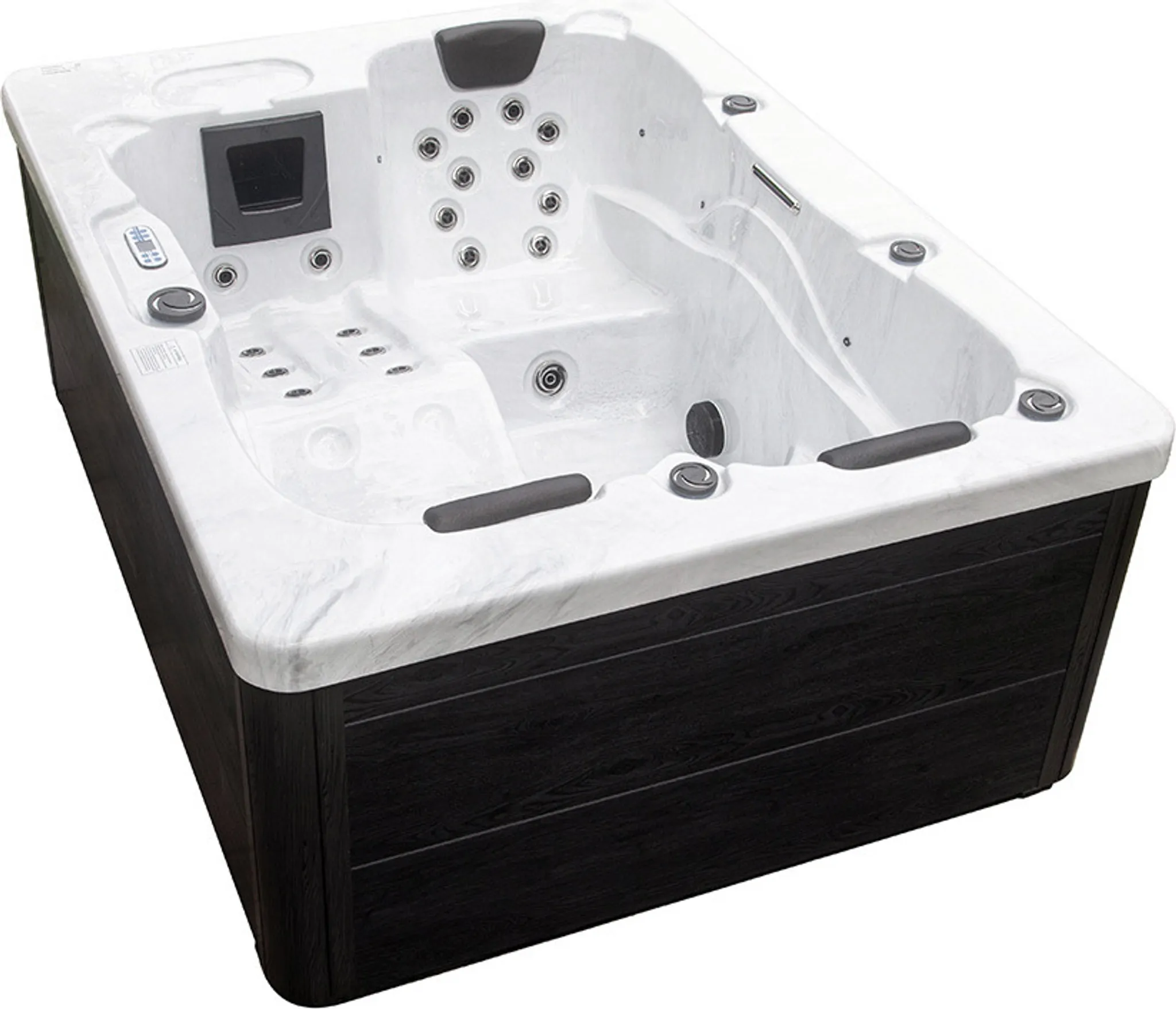 HOME DELUXE - Outdoor Whirlpool - White Marble Plus Treppe und Thermoabdeckung - Maße 210 x 160 x 85 cm - Inkl. Heizung, 27 Massagedüsen und 9 Lichtquellen I Außen Whirlpool Spa für 3 Personen – Bild 4
