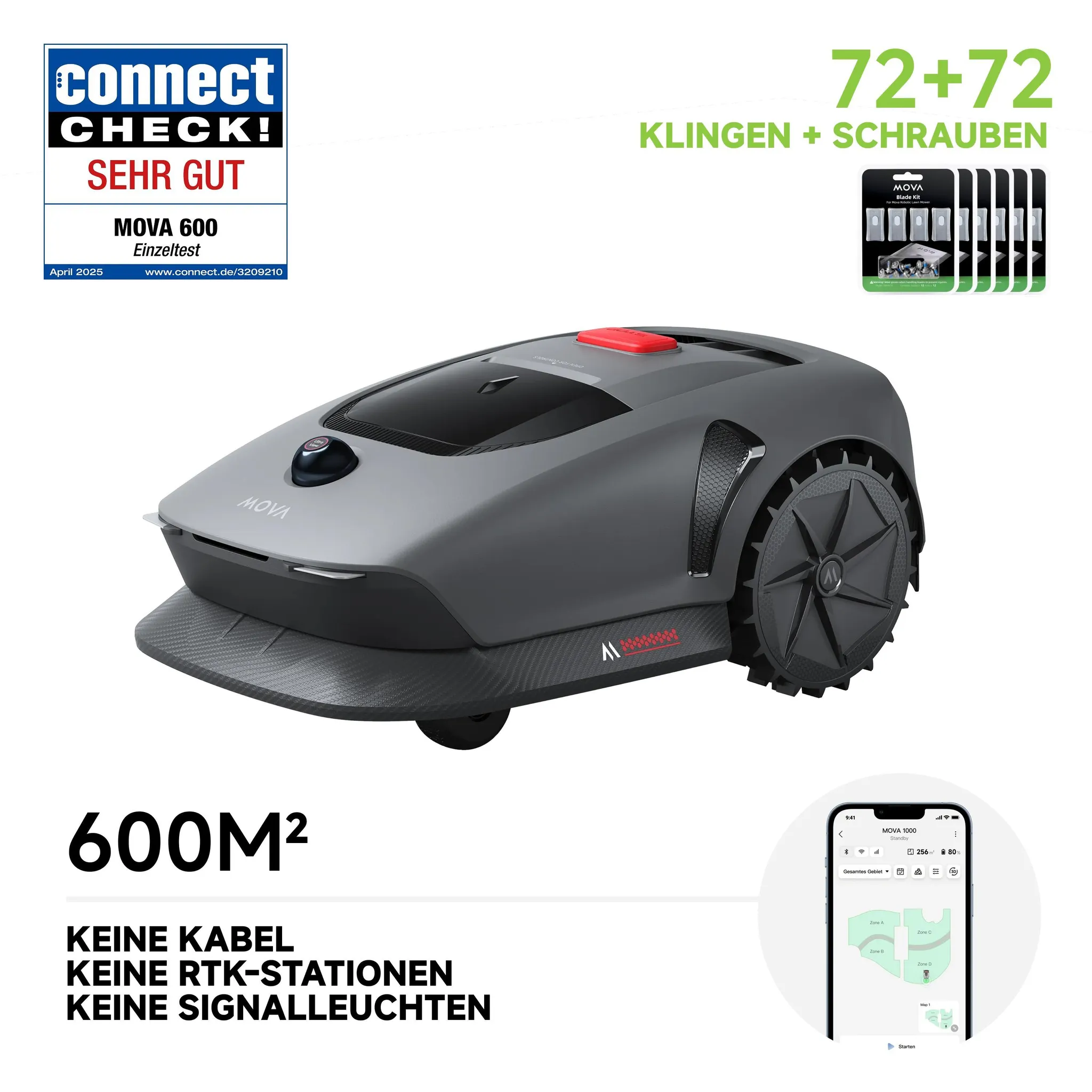 MOVA 600 Robot tondeuse Kit 81 lames, installation sans fil, cartographie 3D-LiDAR 600 m², évitement obstacles, contrôle via app – Bild 9