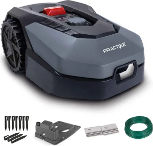 Practixx Mähroboter PX-RRM-600Wi bis zu 600 qm² | 18cm Schnittbreite | 20-60 mm Schnitthöhe | Regensensor | Kantenmähen | Wifi & BT | App-gesteuert