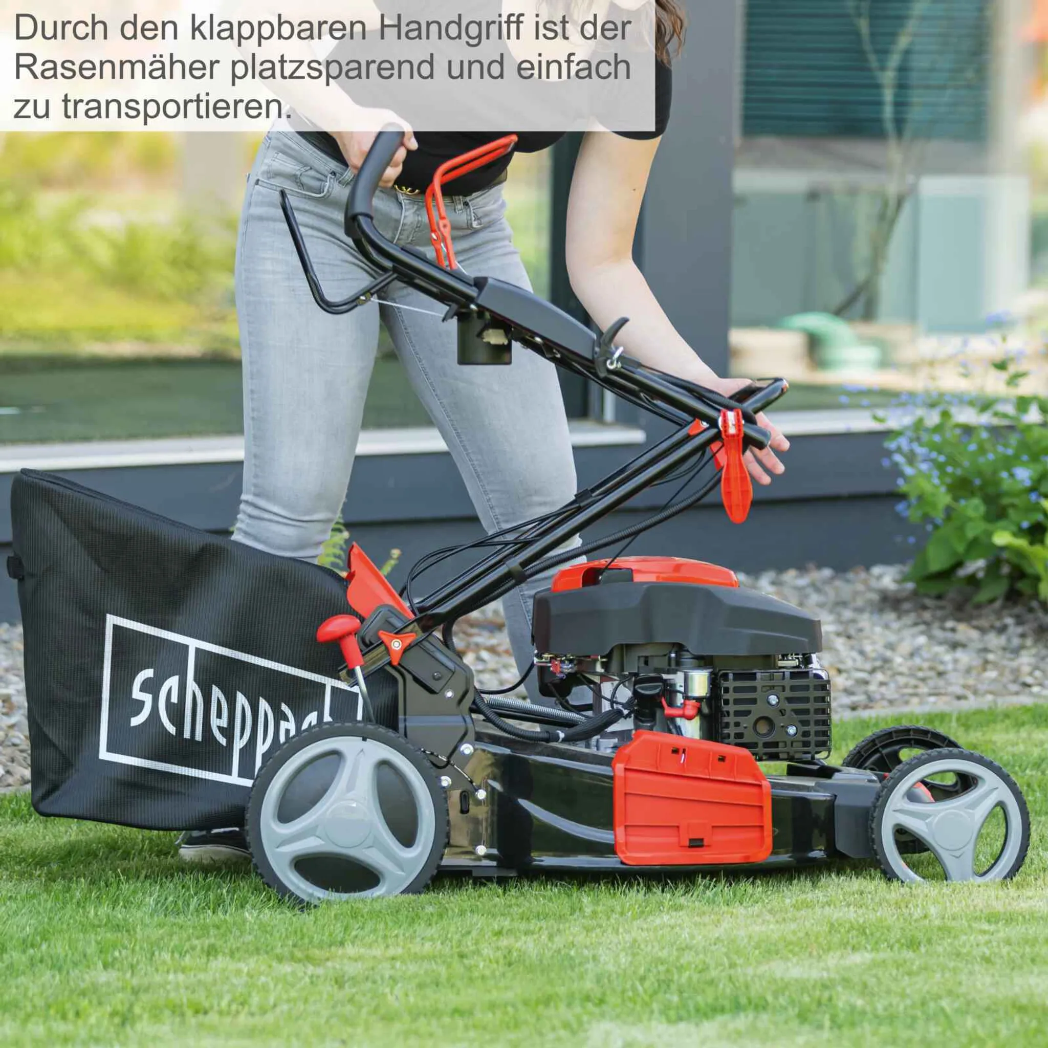 Scheppach MS225-53E Benzin Rasenmäher Elektrostart | Radantrieb | 6 PS | 53 cm Schnittbreite | 65 Liter Fangkorb | Reinigung | Mulchfunktion | Auswurf – Bild 8