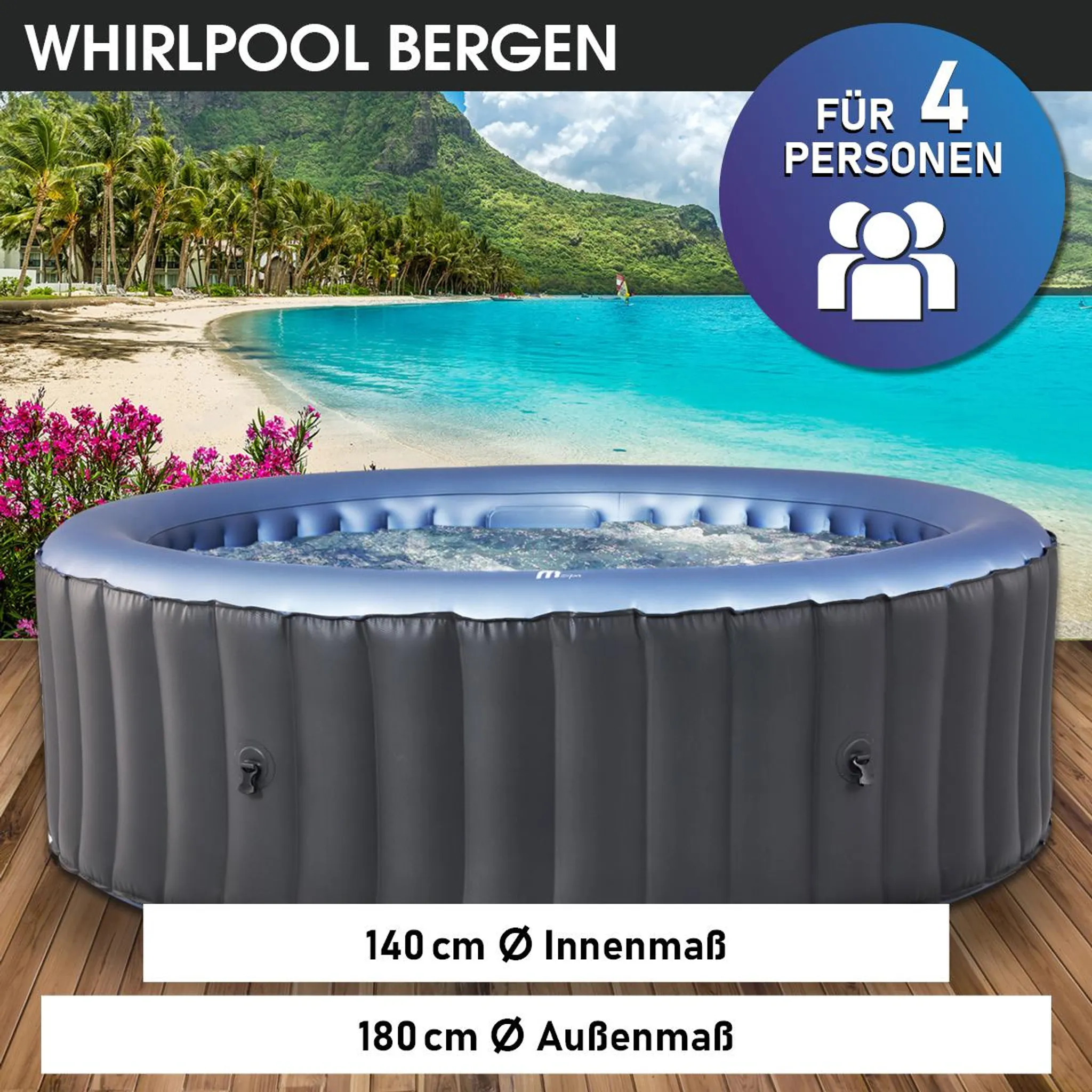 BRAST Whirlpool aufblasbar MSpa Bergen für 4 Personen | Ø180x70cm | In- Outdoor Pool | Ganzjähriger Einsatz | 118 Massagedüsen | Stromsparend inkl. Energiespar-Timer – Bild 3