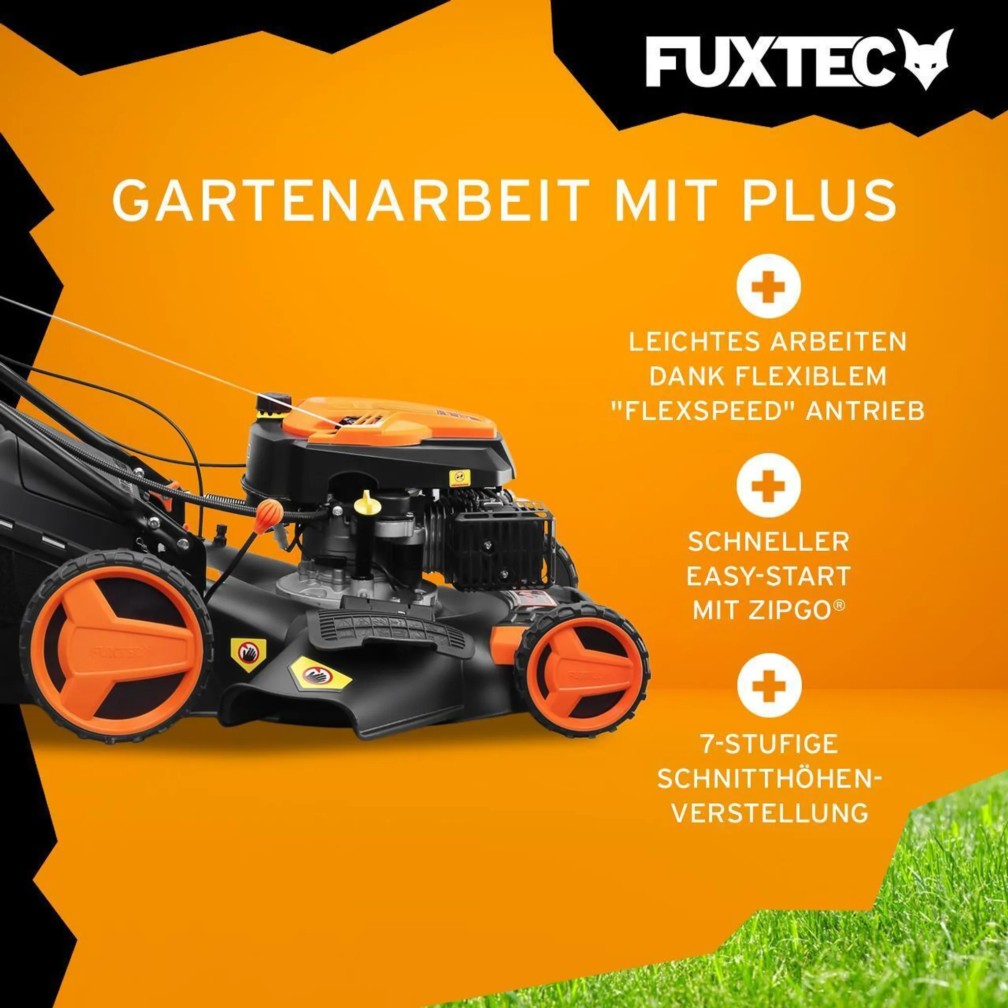 FUXTEC Benzin Rasenmäher FX-RM5196eSPRO - 196ccm | 51cm | 6PS | mit Antrieb + E-Start + FlexSpeed | 36kg | 60L | Seitenauswurf |ab 1001m² – Bild 4