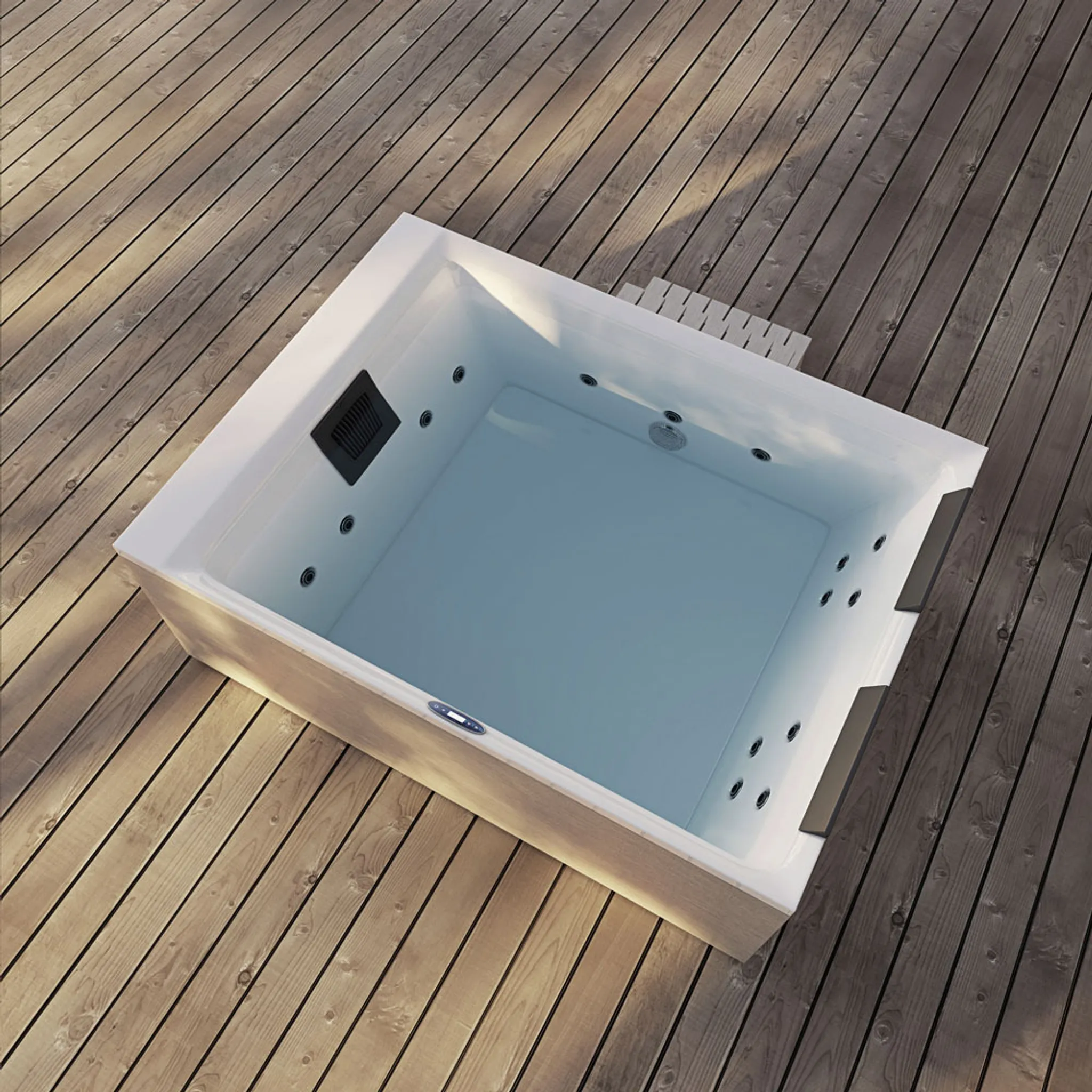 HOME DELUXE - Outdoor Whirlpool NIMBUS - mit Treppe und Thermoabdeckung - Maße: 190 x 140 x 70 cm- Inkl. Heizung, 18 Massagedüsen I Außen Whirlpool für 2 Personen – Bild 2