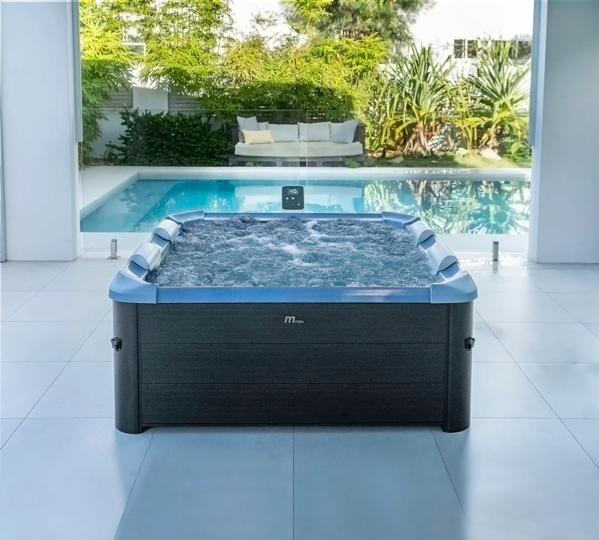 MSpa Whirlpool OSLO Sapphire NEUSTES Modell inkl. LED / WiFi / UVC / 120 Luftdüsen / 8 Hydromassagedüsen / Outdoor Pool Indoor Pool / 160x160x65 cm – Bild 2
