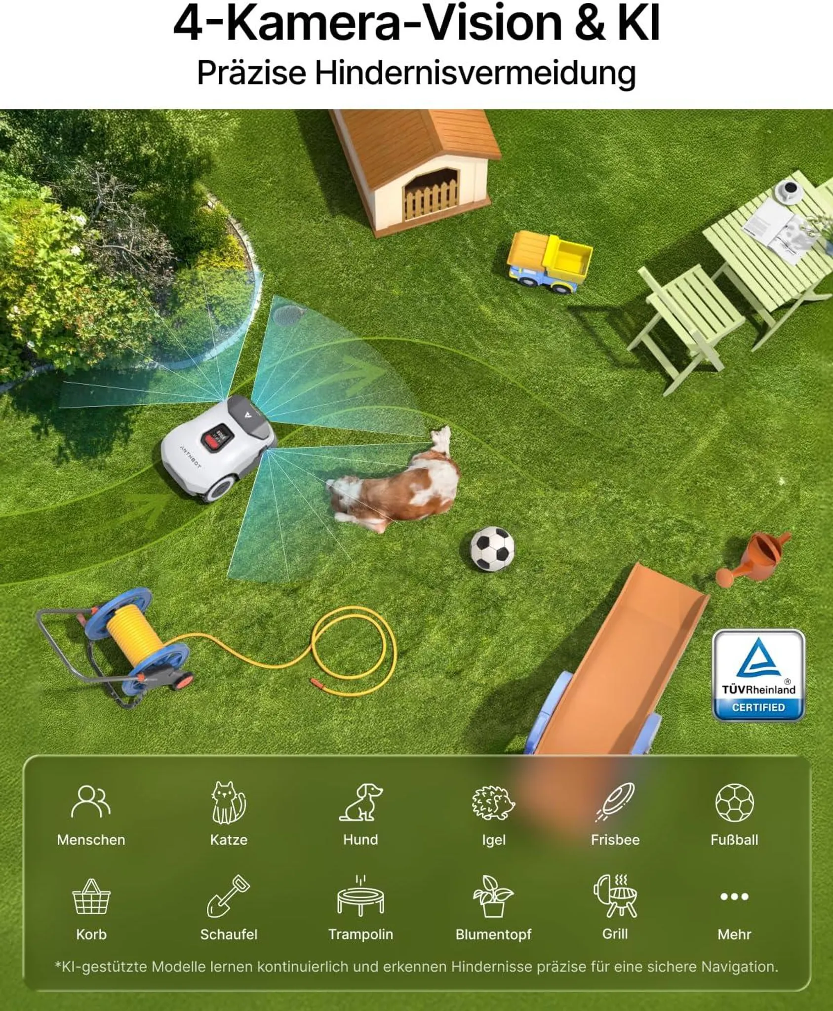 ANTHBOT Genie 600 RTK Mähroboter SET mit GARAGE – für 900m² drahtlos – 4-Kamera Vision, 45% Steigung, Diebstahlschutz – Bild 4