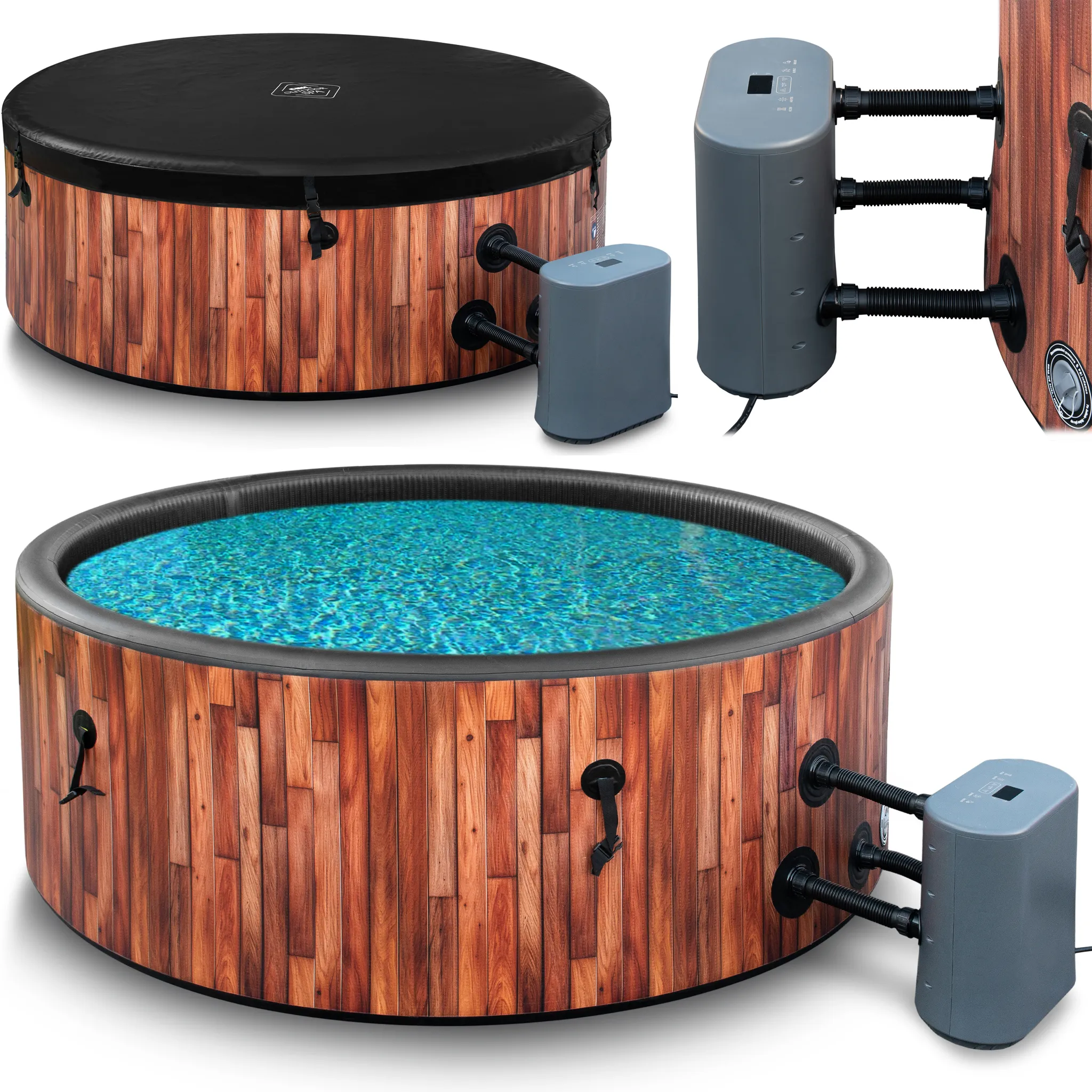 COIL Whirlpool SPA Aufblasbar, Schwimmbad mit Hydromassage, extra dünn, In- & Outdoor, 6 Personen, 175 cm, TEAK – Bild 10