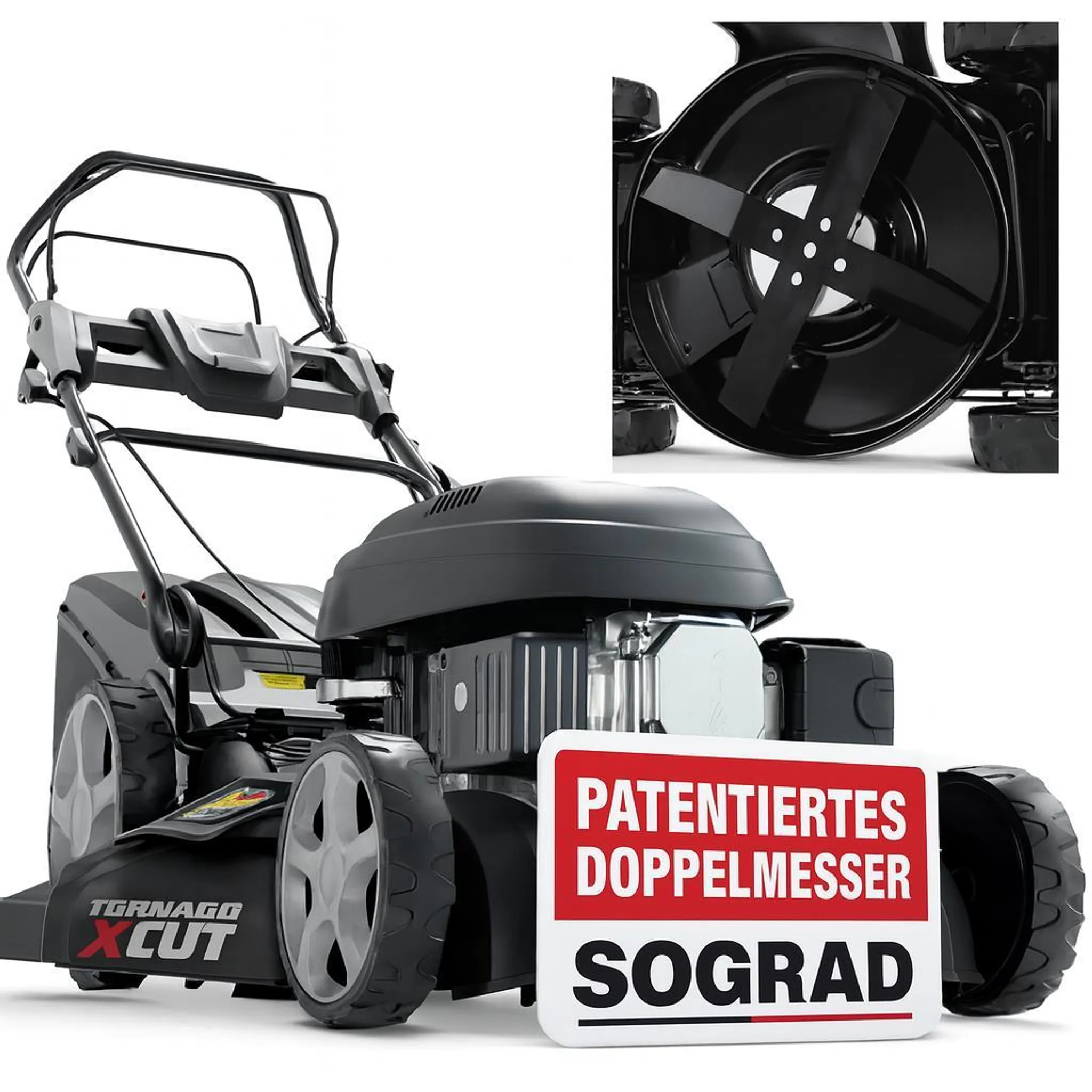 ONBEST TXC-3646 Rasenmäher Benzin | mit Antrieb | 46 cm Schnittbreite | 4,9 PS | Doppelmesser mit Sograd