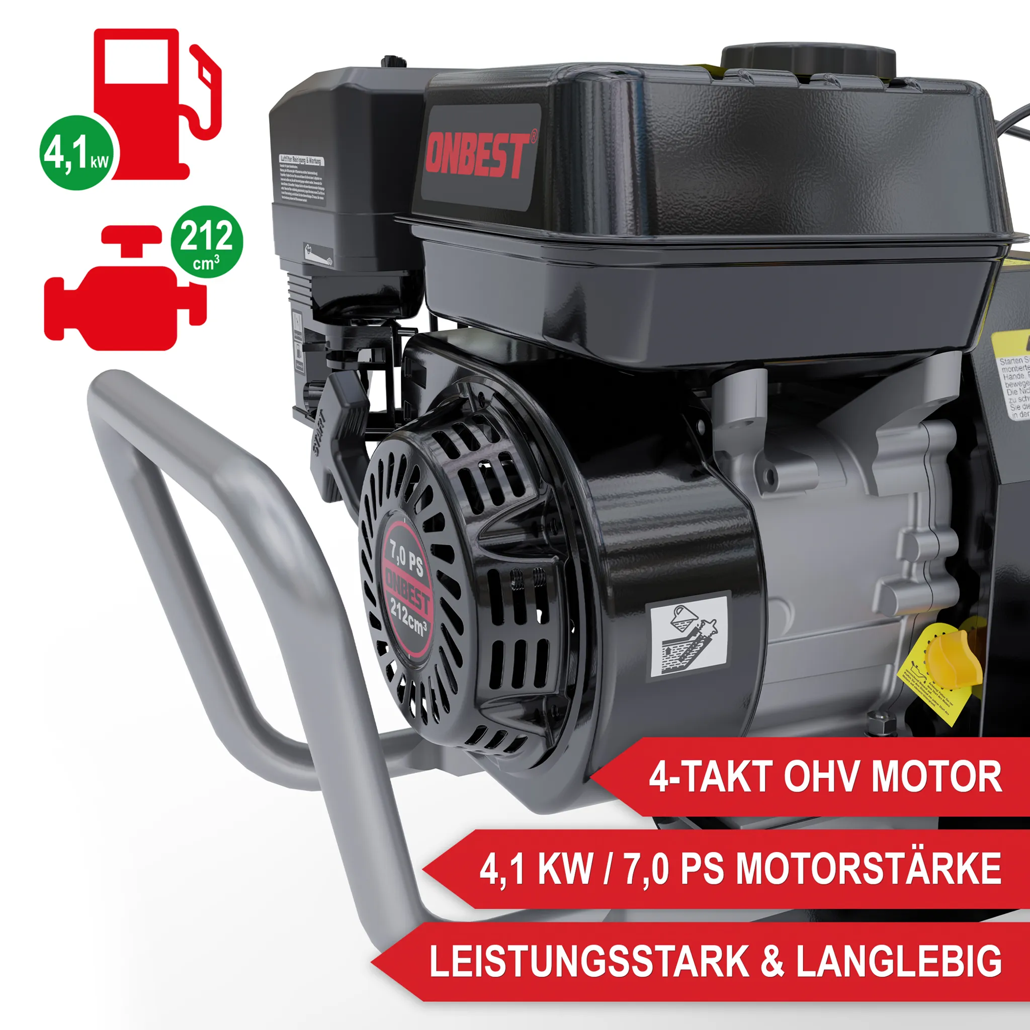 ONBEST Gartenfräse Benzin T4150 | 53 cm Arbeitsbreite | 5,6 PS | 35 cm Arbeitstiefe | 12 Hackmesser – Bild 7