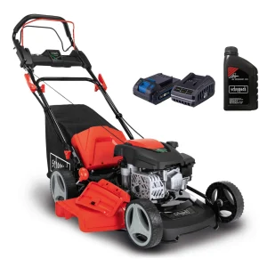 Scheppach Benzin-Rasenmäher MS150-46E - 3,7PS | 46cm | 55L | Antrieb | E-Start | inkl. 2Ah Akku + 2,4A Ladegerät