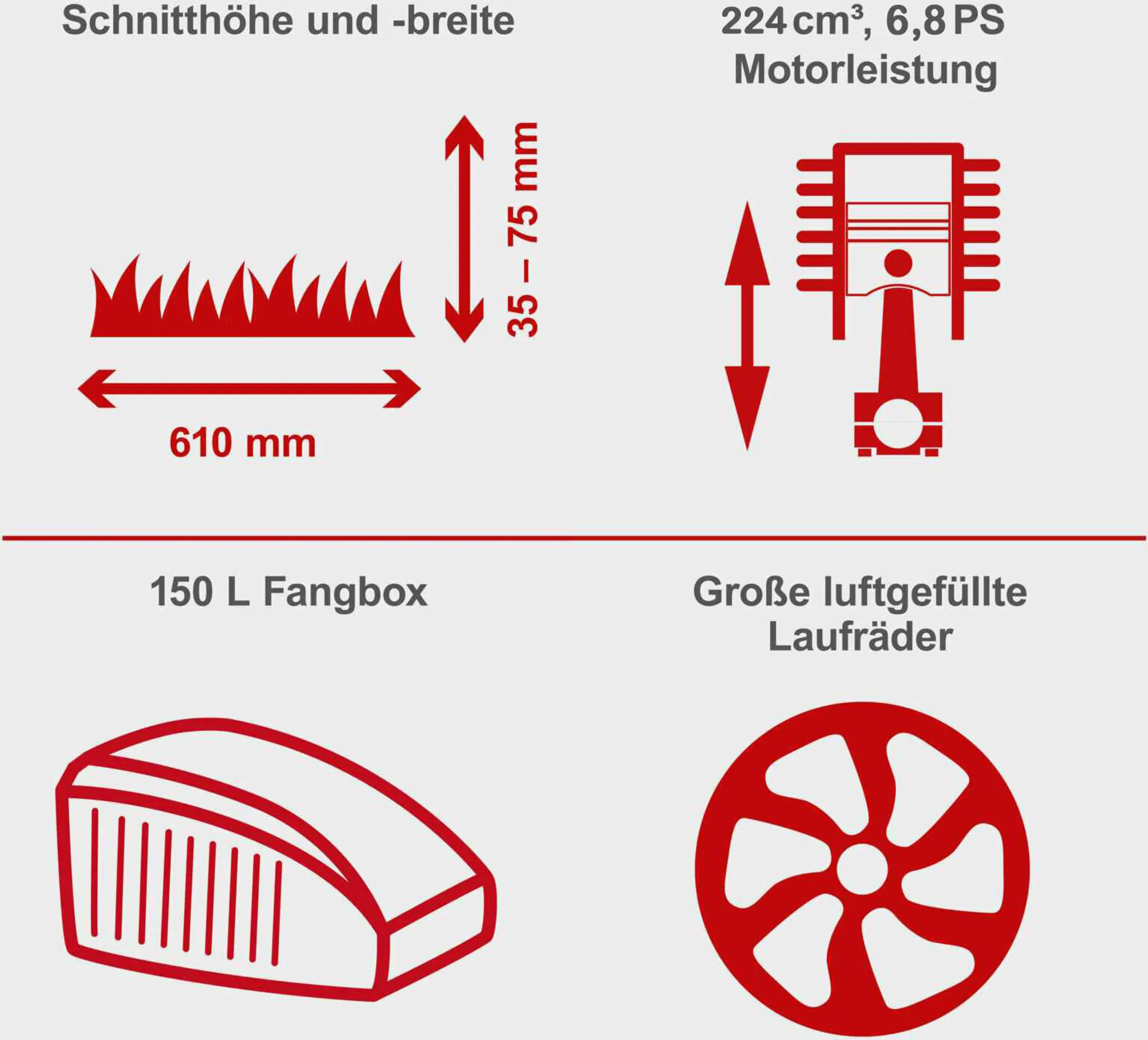 Scheppach Benzin Aufsitzmäher MR224-61 | 6,8PS | Schnittbreite 61cm | 5-Fach Höhenverstellung | E-Start | 150 L | 4X Vorwärts / 1xRückwärtsgang – Bild 8