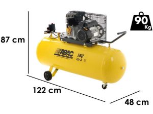 ABAC LINE B26B/150 CM3 - Einphasiger elektrischer Luftkompressor mit Riemenantrieb - Motor 3 HP - 150 Liter