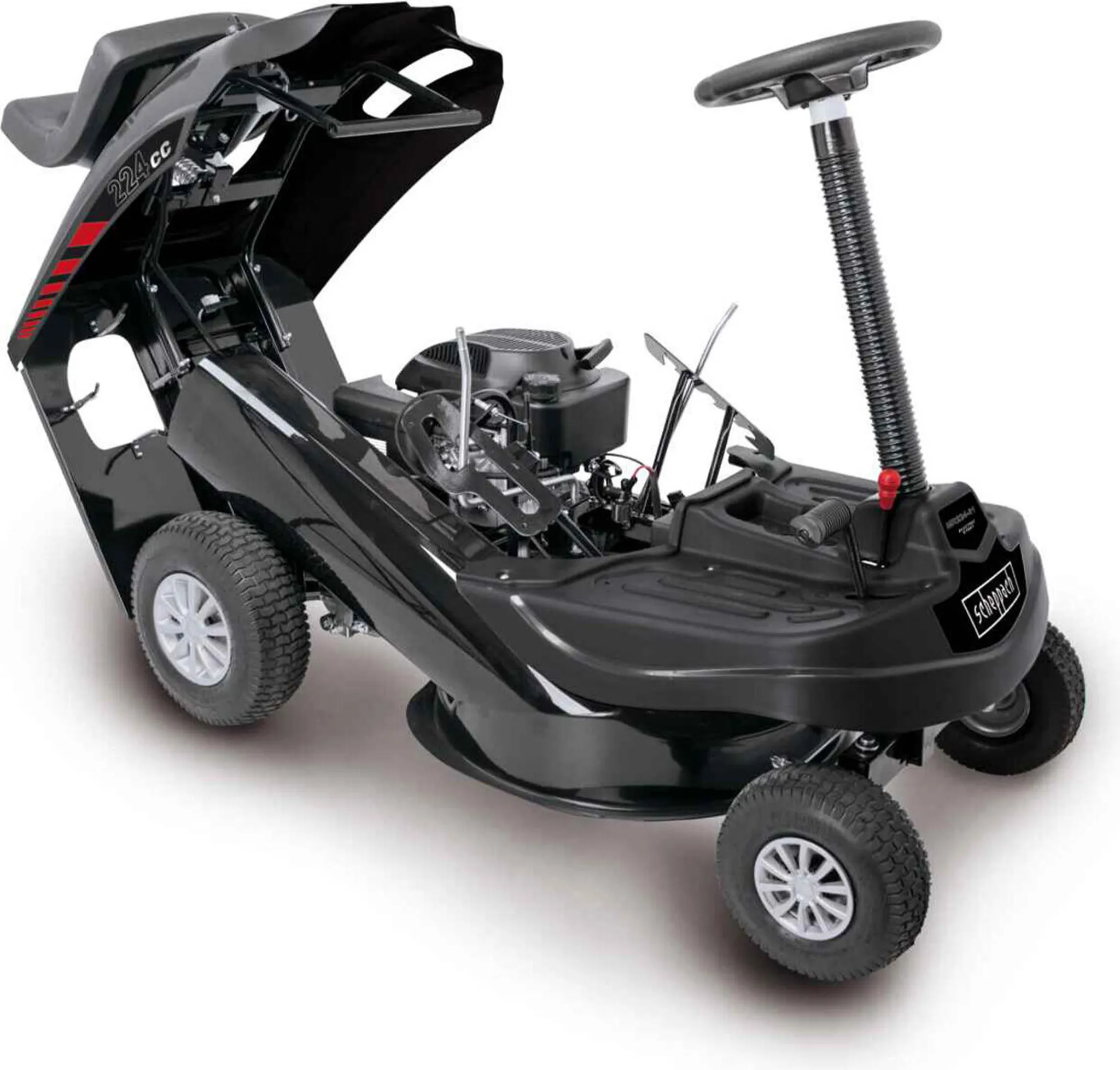 Scheppach Benzin Aufsitzmäher MR224-61 | 6,8PS | Schnittbreite 61cm | 5-Fach Höhenverstellung | E-Start | 150 L | 4X Vorwärts / 1xRückwärtsgang – Bild 4