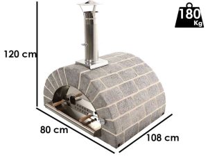 AgriEuro FAMILY STONE - Holzbackofen für den Außenbereich - grau - 4 Pizzen - 80X60