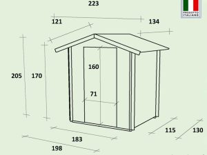 Alce Livia 198x130 Lärche – Gerätehaus aus Holz – Mit Frontfenster – 198x130x205 cm