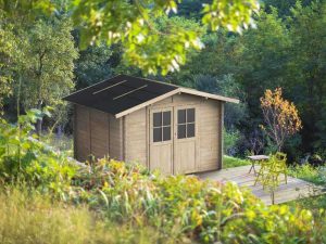 Alce Opera 254x276 – Gerätehaus aus Holz – Mit Fenstern und Doppelflügeltür – 254x276x218 cm