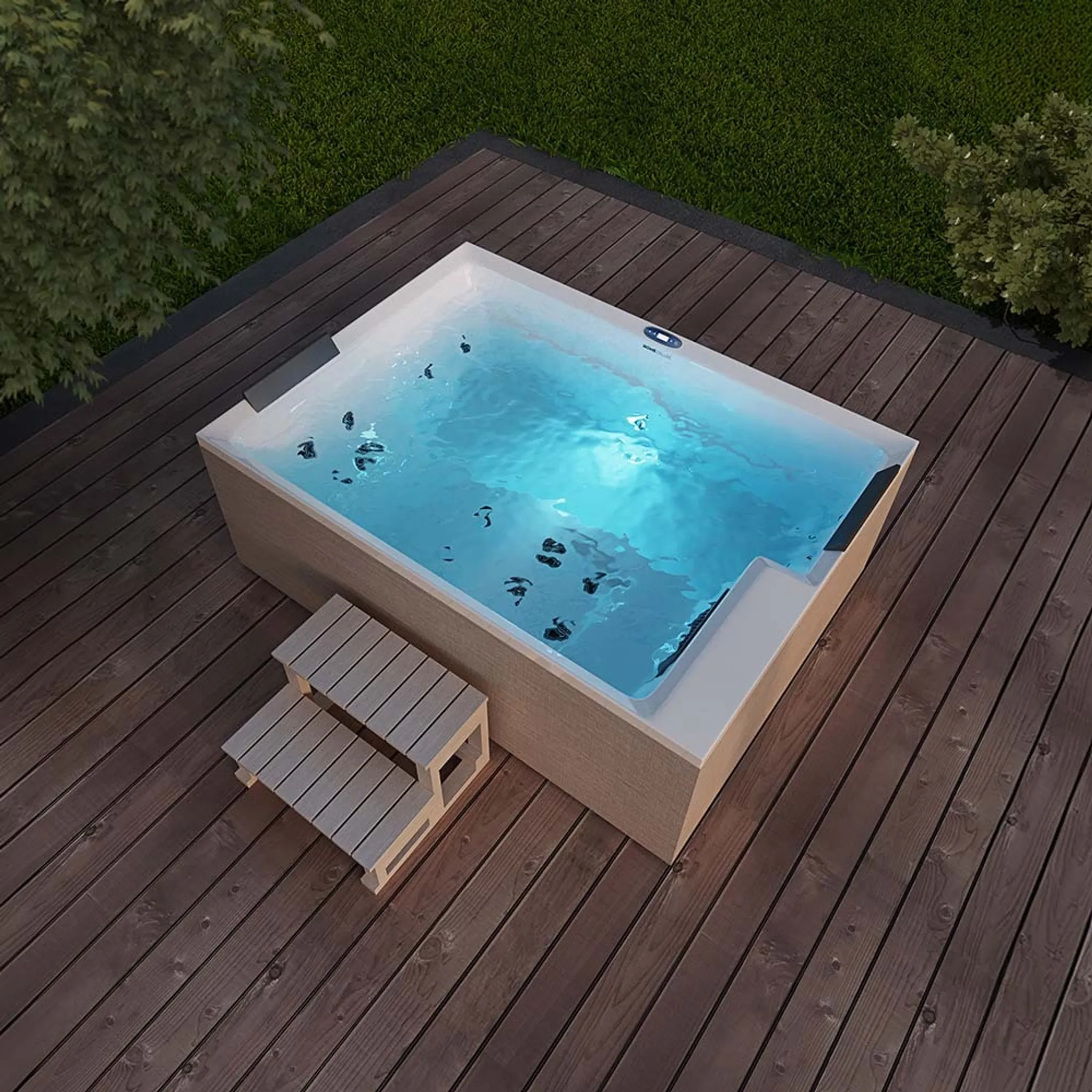 HOME DELUXE - Outdoor Whirlpool NIMBUS DELUXE - mit Treppe und Thermoabdeckung - Maße: 190 x 140 x 70 cm- Inkl. Heizung, 18 Massagedüsen I Außen Whirlpool für 2 Personen – Bild 5