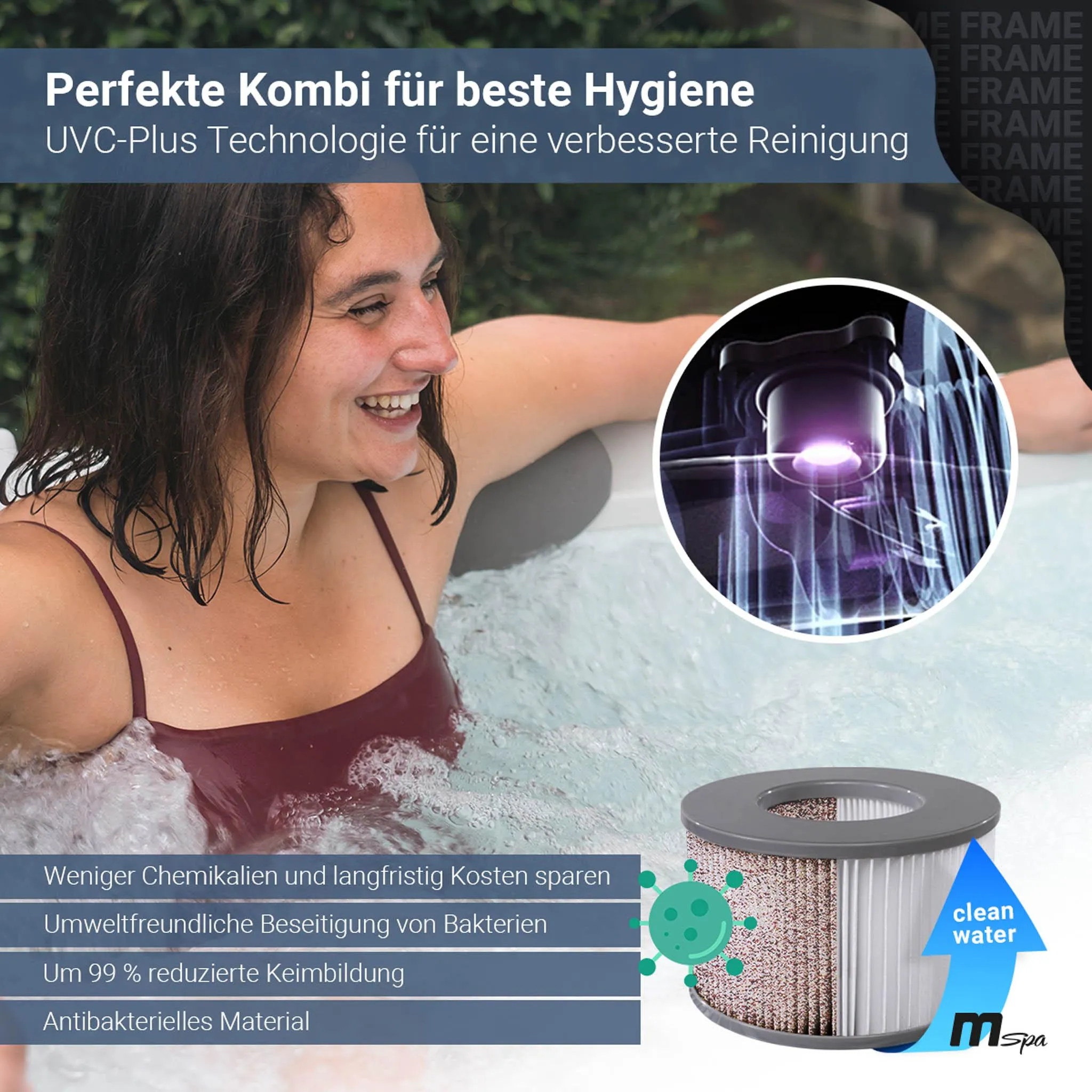 Miweba MSpa Whirlpool Frame Tribeca | 6 Personen - App - Holzoptik - Pool - Spa - Outdoor - Massagedüsen - Jacuzzi - UVC+ Reinigung - PTC Heizung – Bild 4