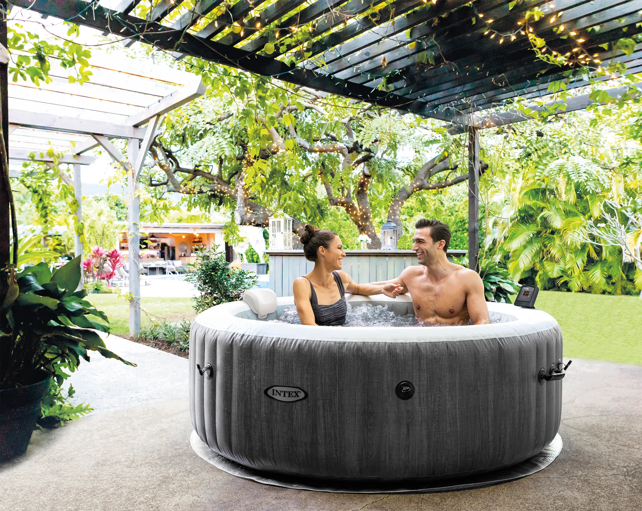 INTEX 28442 - Whirlpool - PureSPA Bubble Greywood Deluxe (rund, Ø216 außen/Ø165cm innen) x 71cm hoch – Bild 8