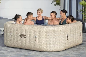 Bestway® LAY-Z-SPA® Energiespar-Whirlpool Rome AirJet™ mit App-Steuerung + integrierter UltraFit™ -Pumpeneinheit, für 7 Personen 201 x 201 x 71 cm, Sandmarmor-Optik