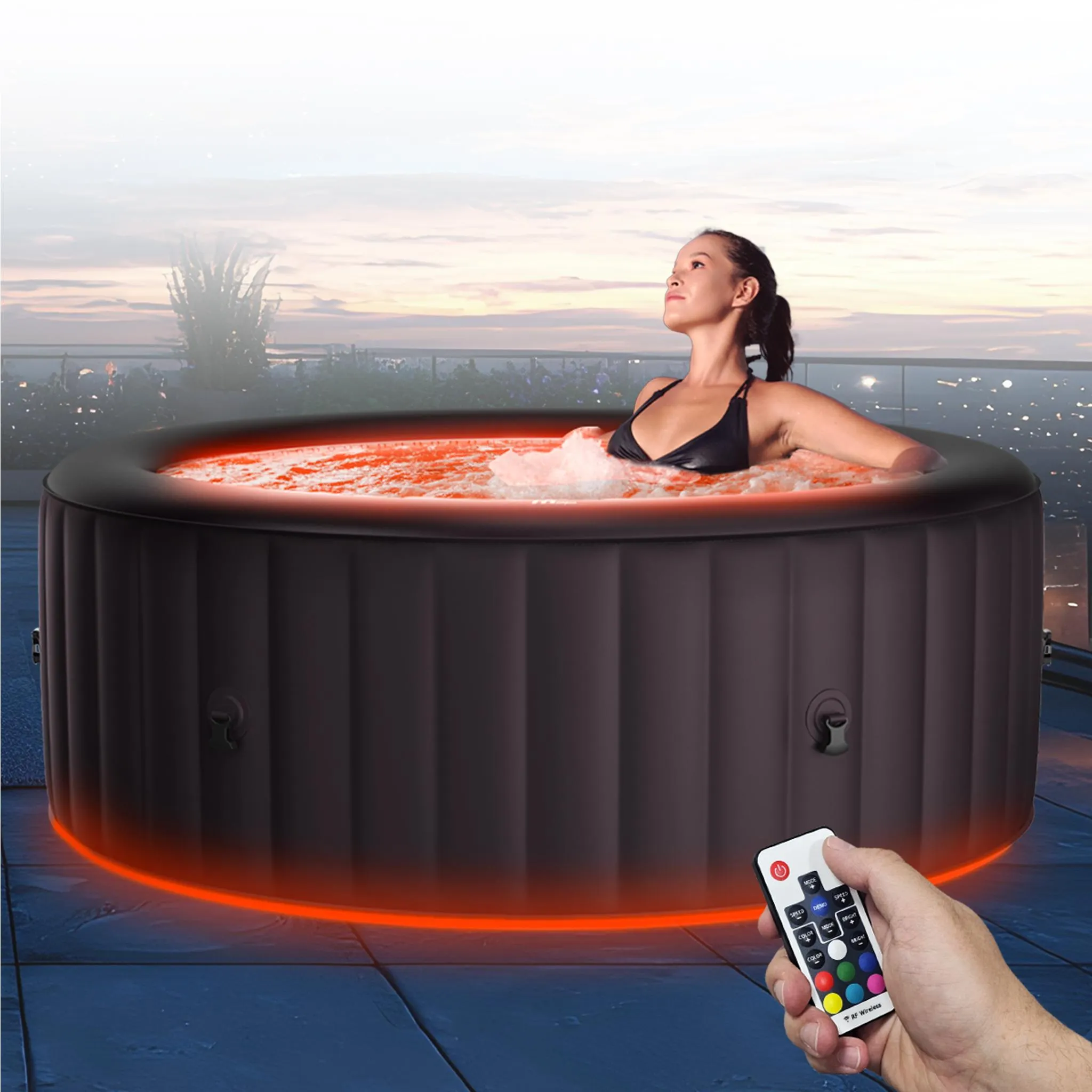 MSpa Whirlpool Urban Aurora | 6 Personen Pool - aufblasbar - UVC+ Filter - LED RGB Band - Ozon-Desinfektion - Anti-Frost - mit Zubehör - 204 x 70 cm