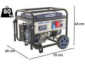 BullMach AMBRA 6500-3 - Benzin-Stromerzeuger auf Rädern mit AVR-Regelung 5.5 kW - Dauerleistung 5 kW - 400V