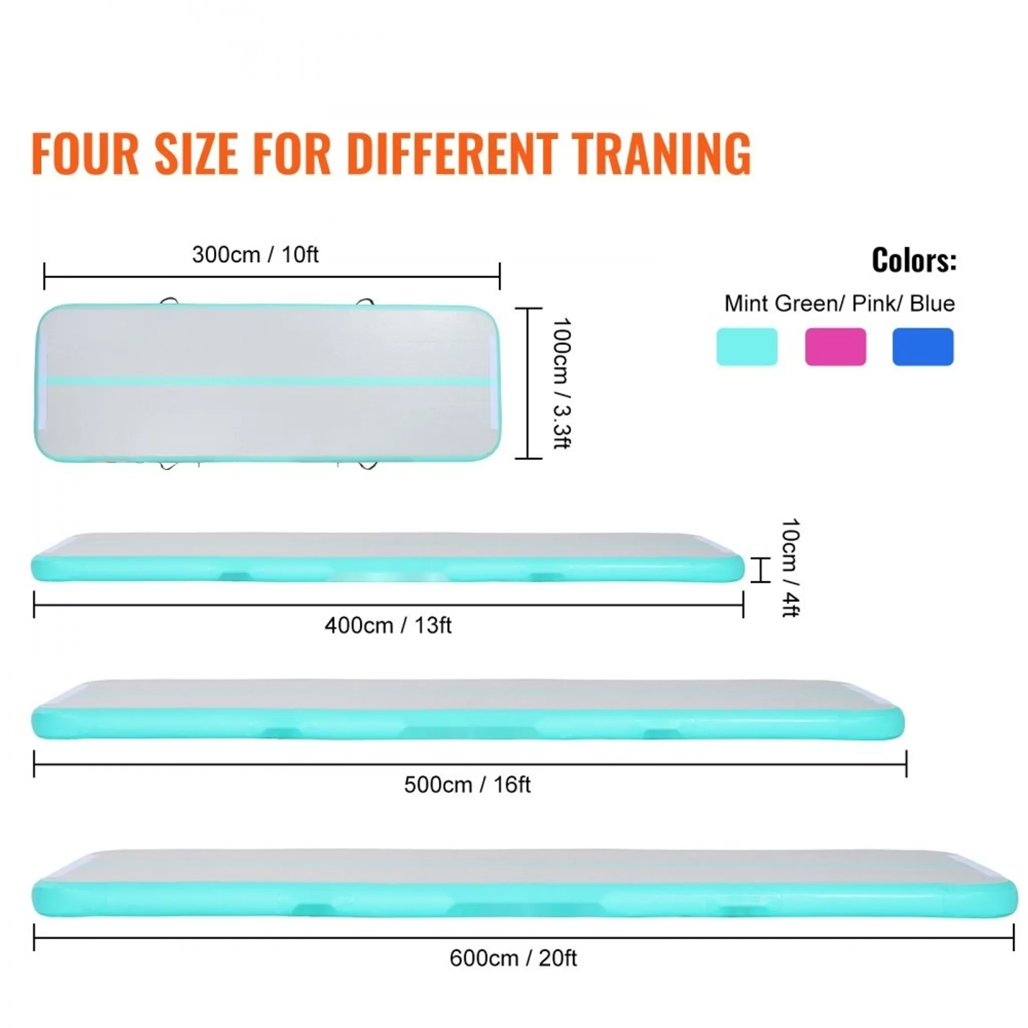 Gymnastik-Luftmatte - 10 cm Dick - Aufblasbare Gymnastikmatte - Tumbling-Matte mit Elektrischer Pumpe - Trainingsmatte für Zuhause/Fitnessstudio/Yoga/Cheerleading - Grün - Strand/Park – Bild 2