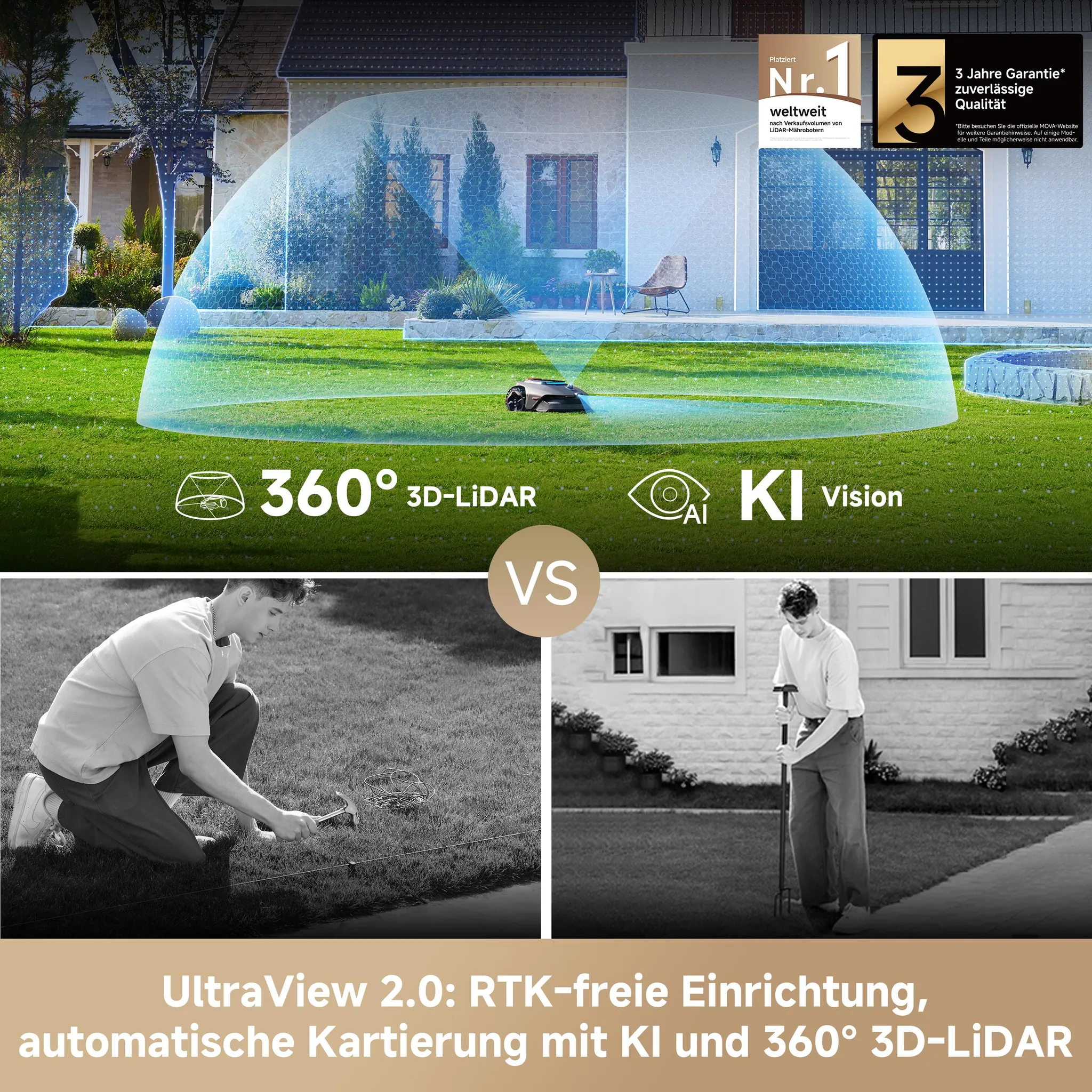 MOVA LiDAX Ultra 1200 Elektrorasenmäher Roboter Mähroboter – ohne RTK, 3D-LiDAR & AI Vision 360°, automatische Kartenerstellung, 5 cm Kantenschnitt – Bild 2