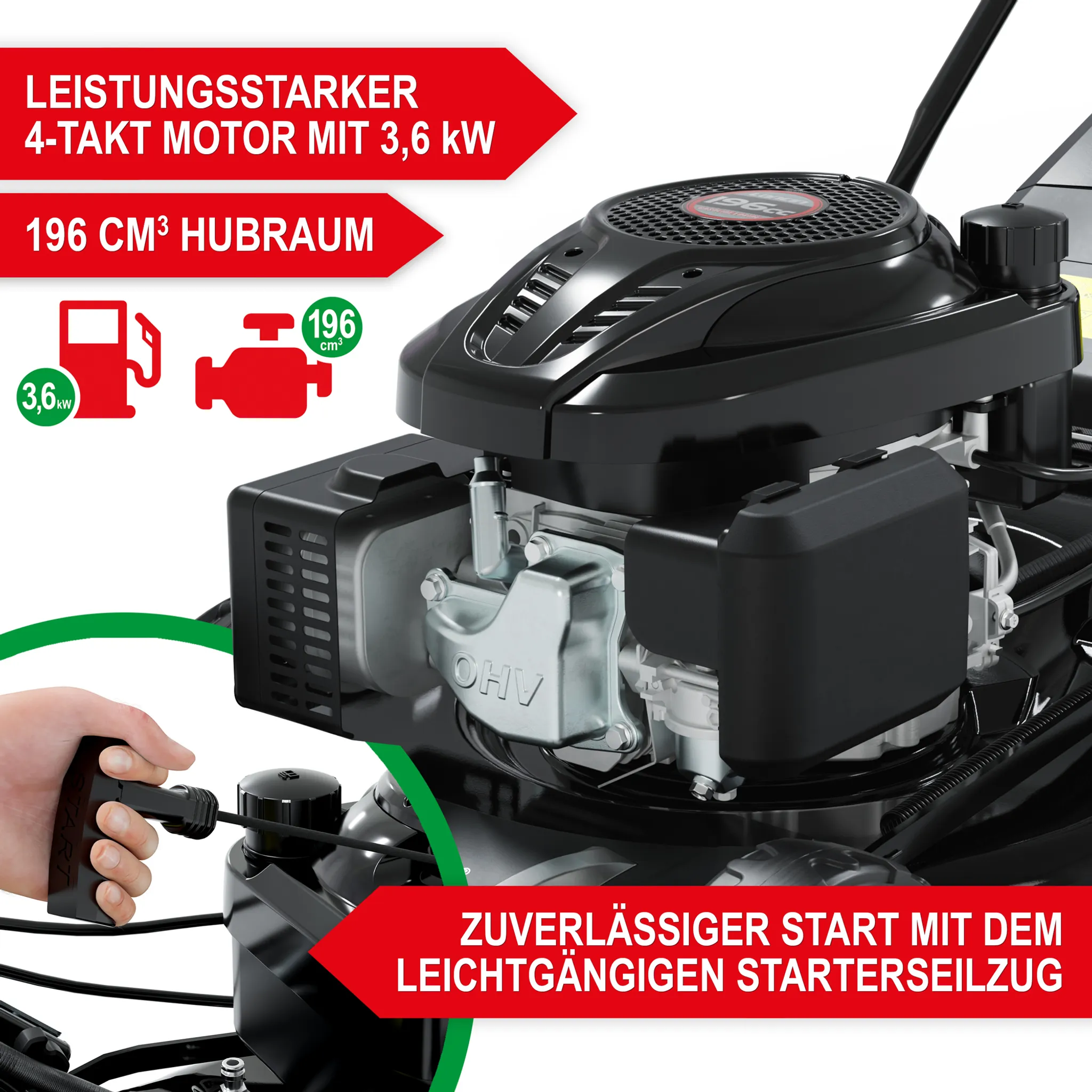 ONBEST Benzin Rasenmäher mit Antrieb TXC-3651 | 51 cm Schnittbreite | 6,5 PS | Doppelmesser | 5in1 | Mulchkit | 60L Fangkorb – Bild 9