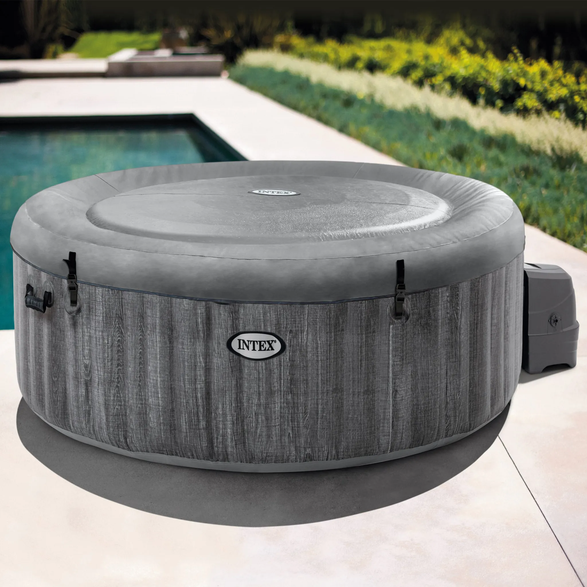 INTEX 28442 - Whirlpool - PureSPA Bubble Greywood Deluxe (rund, Ø216 außen/Ø165cm innen) x 71cm hoch – Bild 10