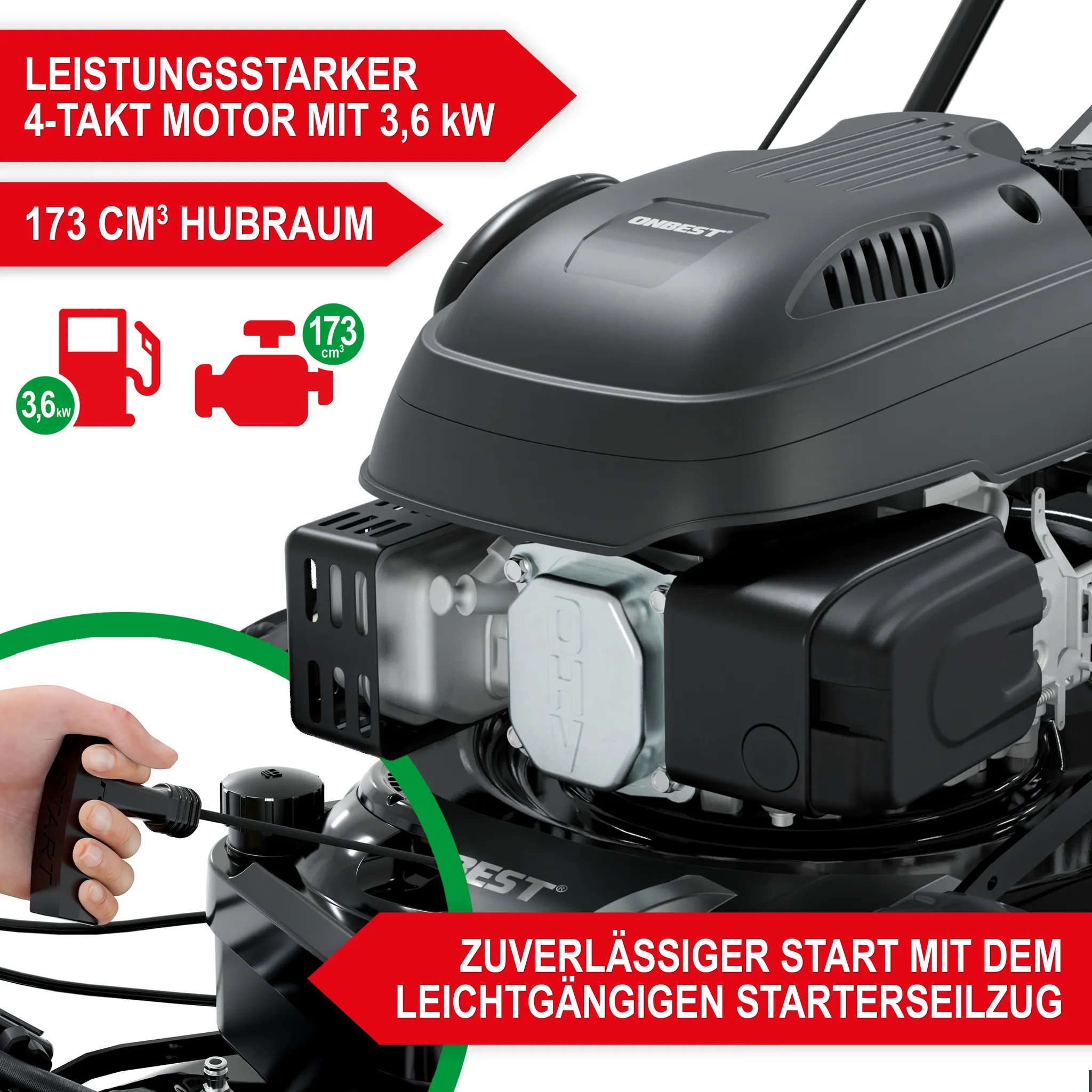 ONBEST TXC-3646 Rasenmäher Benzin | mit Antrieb | 46 cm Schnittbreite | 4,9 PS | Doppelmesser mit Sograd – Bild 9