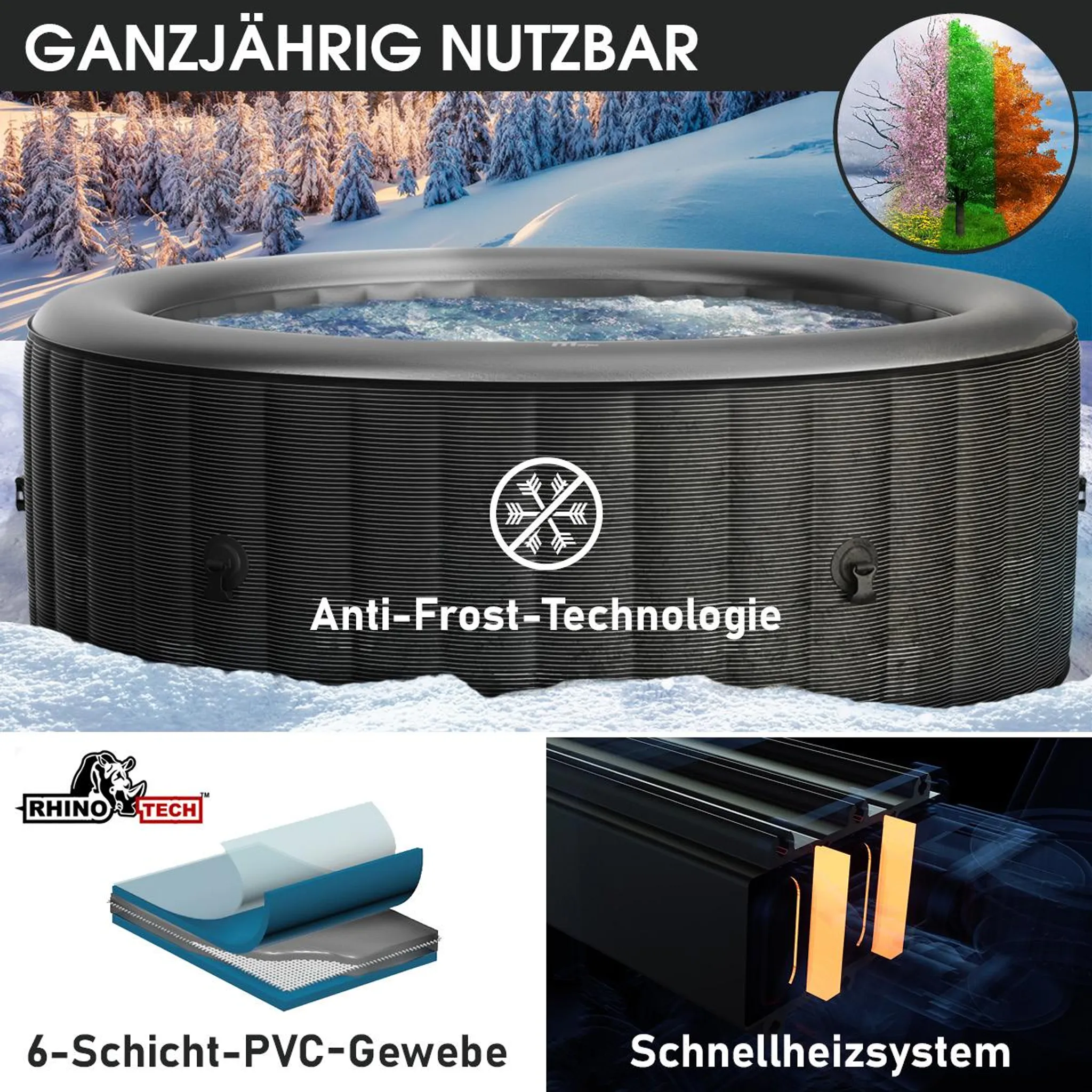 BRAST Whirlpool aufblasbar MSpa Starry mit LED Beleuchtung für 6 Personen Ø204x70cm In- Outdoor Pool 138 Massagedüsen Energiespar-Timer Heizung Bubble Wellness Massage – Bild 7