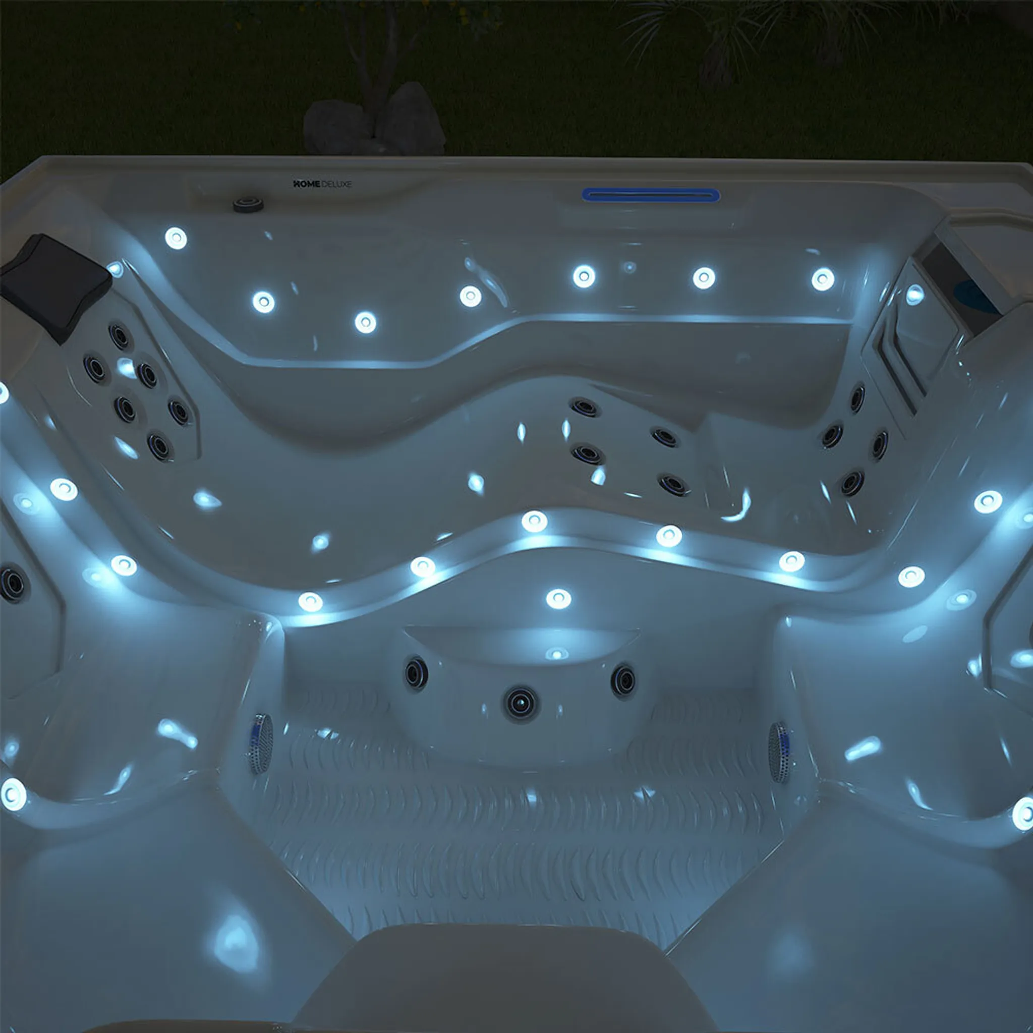 HOME DELUXE - Outdoor Whirlpool - STREAM BIG PURE - Maße: 208 x 208 x 88 cm - Inkl. Heizung, 34 Massagedüsen und 4 äußeren Lichtquellen I Außen Whirlpool Spa für 5 Personen – Bild 8