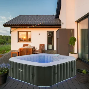 AREBOS Spa Whirlpool 6 Personen | 185x185 cm, 130 Düsen, LED & Bubble Massage